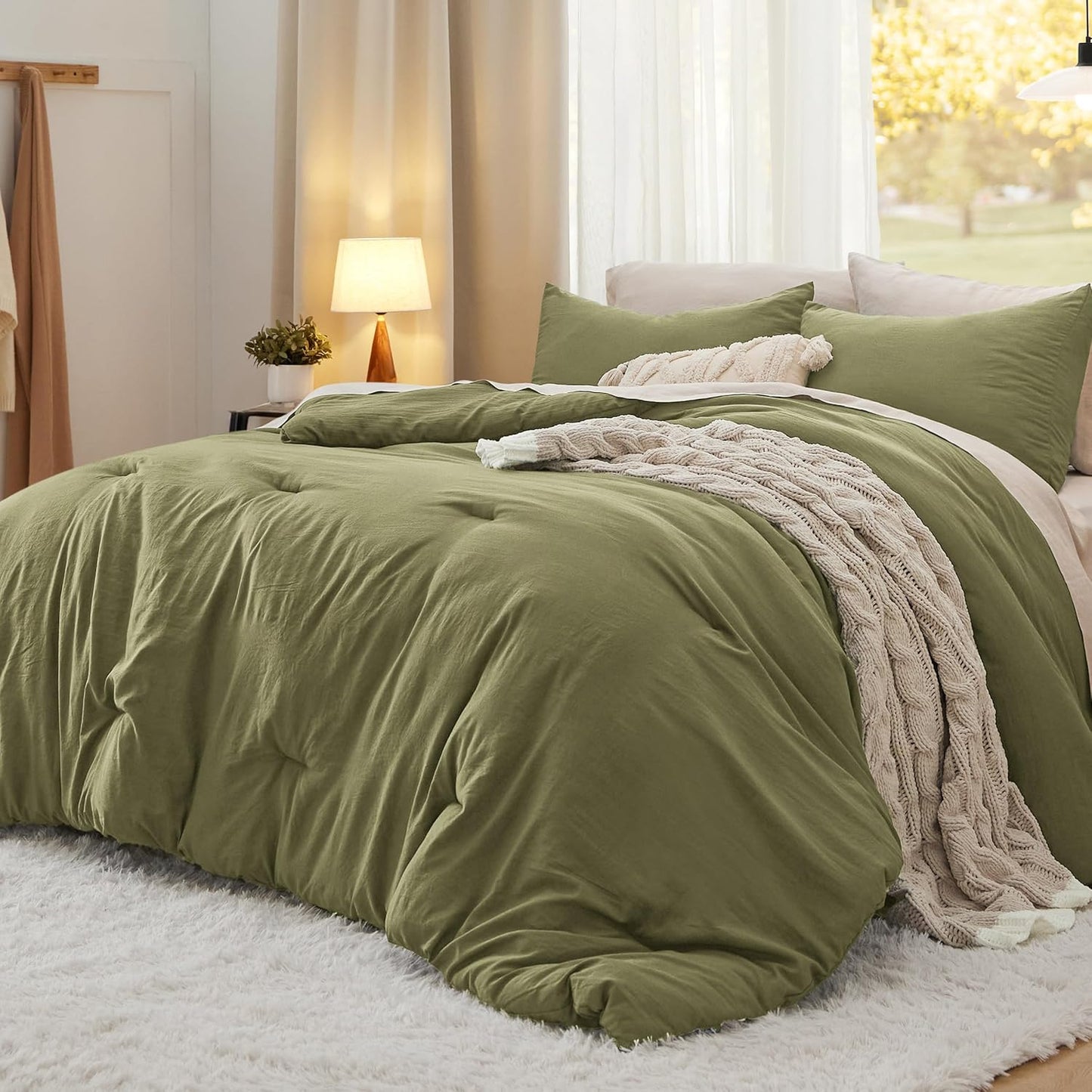 Bedsure King Comforter Set, Beige Soft Prewashed Bedding for All Seasons, 3 Pieces GentleSoft™ Bed Set, 1 Lightweight Comforter (104"x90") and 2 Pillowcases (20"x36")