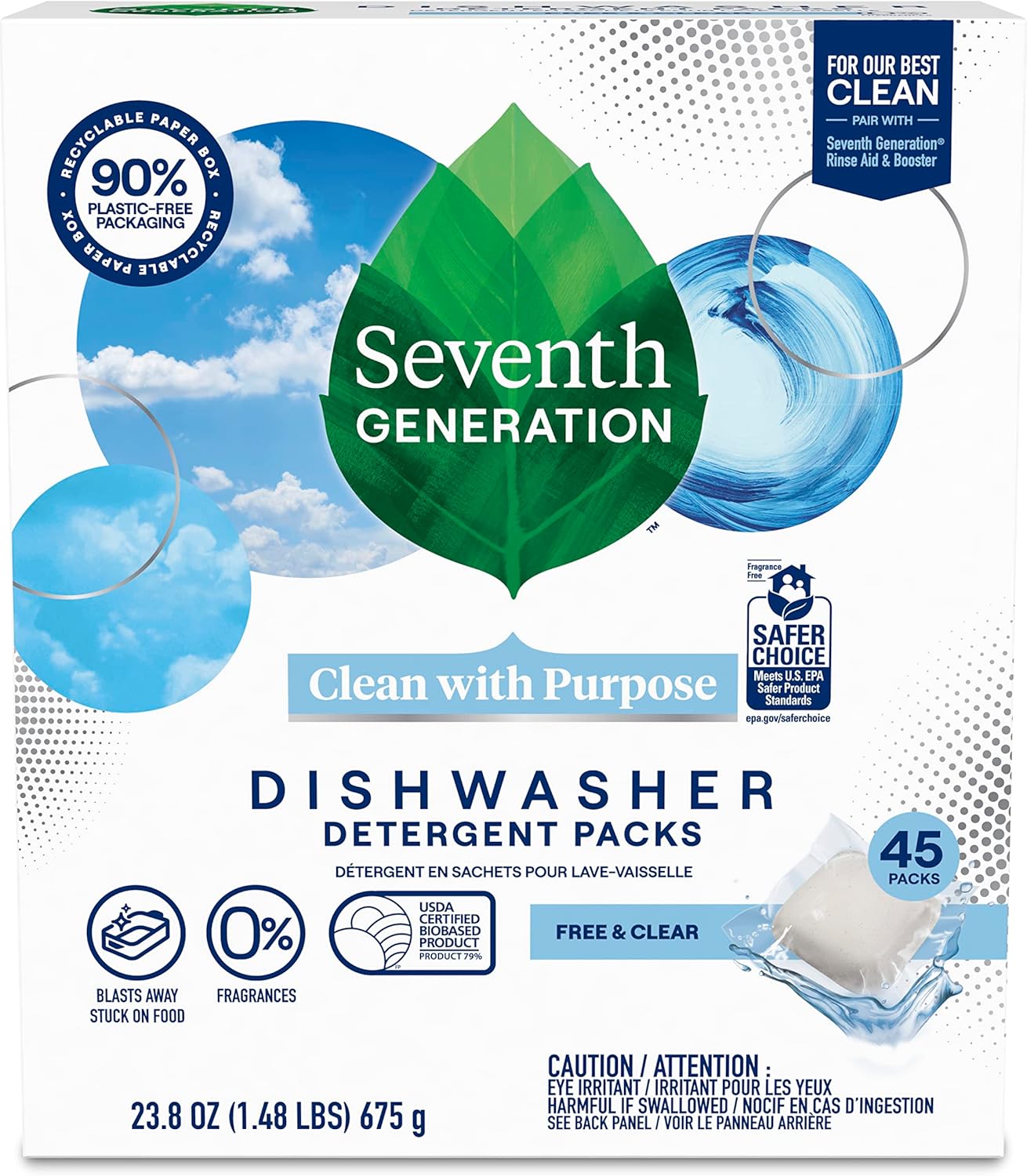 Seventh Generation Dishwasher Detergent Packs for sparkling dishes Free & Clear Dishwasher Tabs (72 Count)