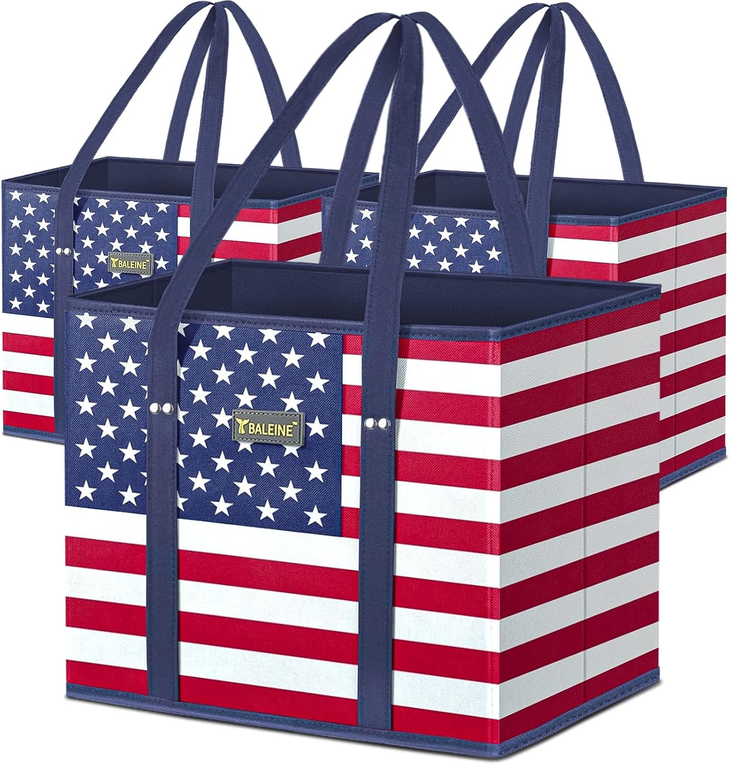 BALEINE 3Pk Reusable Grocery Bags, Foldable Shopping Bags for Groceries with Reinforced Bottom & Handles (Blossom Season)