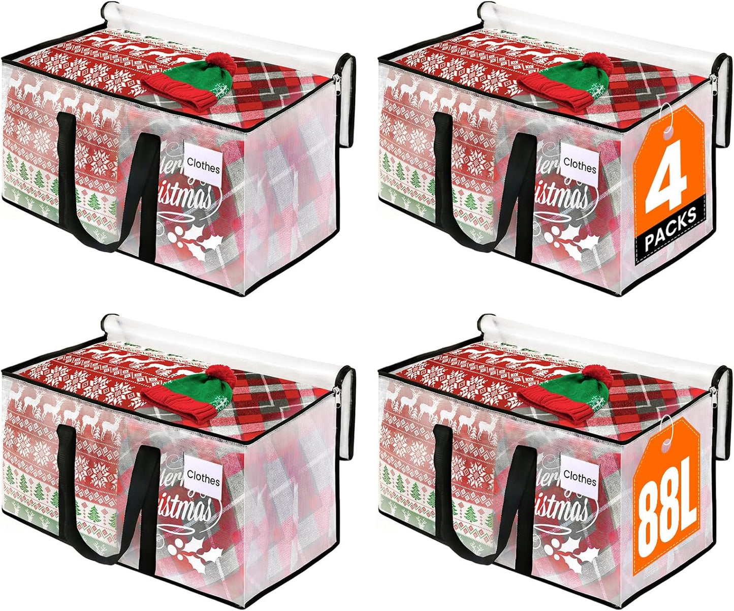 Heavy Duty Clear Moving Bags with Reinforced Handle and Double Zipper, Storage Totes, Packing Bags Alternative to Moving Essential and Supplies Box, Clear, Large, 6 Packs