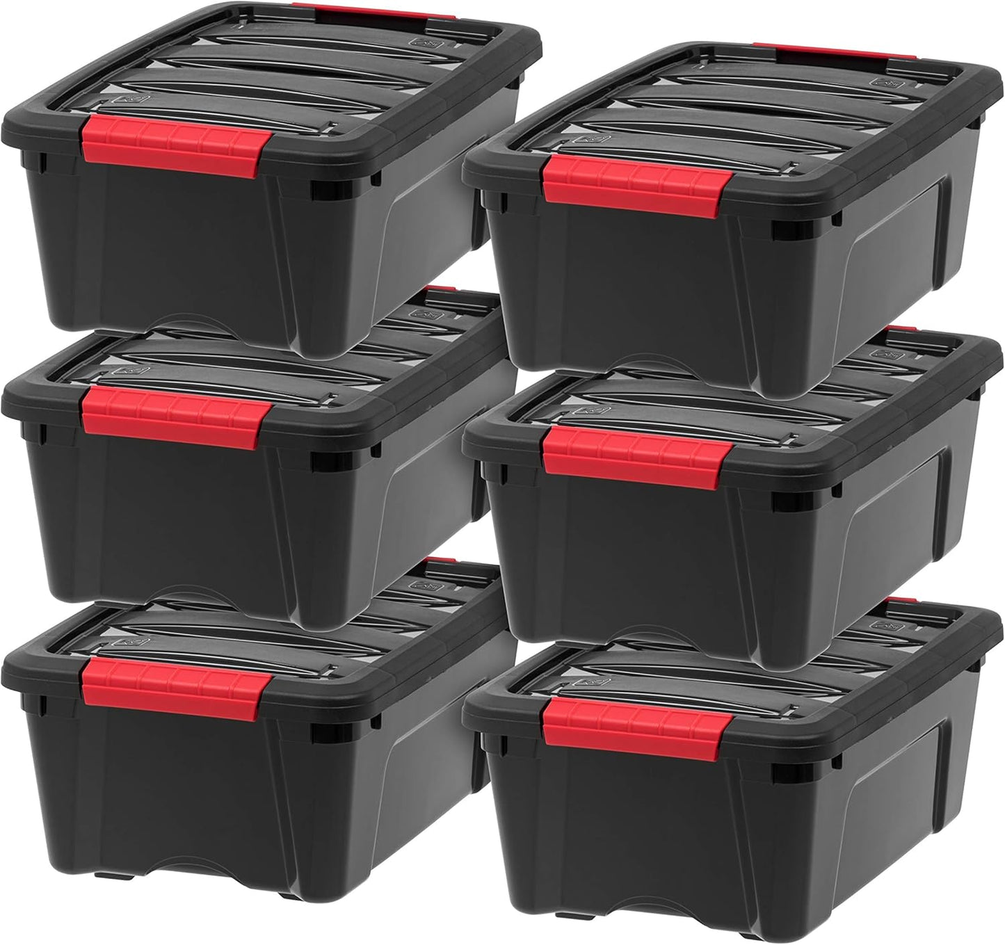 IRIS USA 13 QT Plastic Storage Box with Lid and Latches - 6 Pack - BPA-Free, See-Through Organizing Solution, Durable Nestable Stackable Containers, Secure Pull Handle - Clear