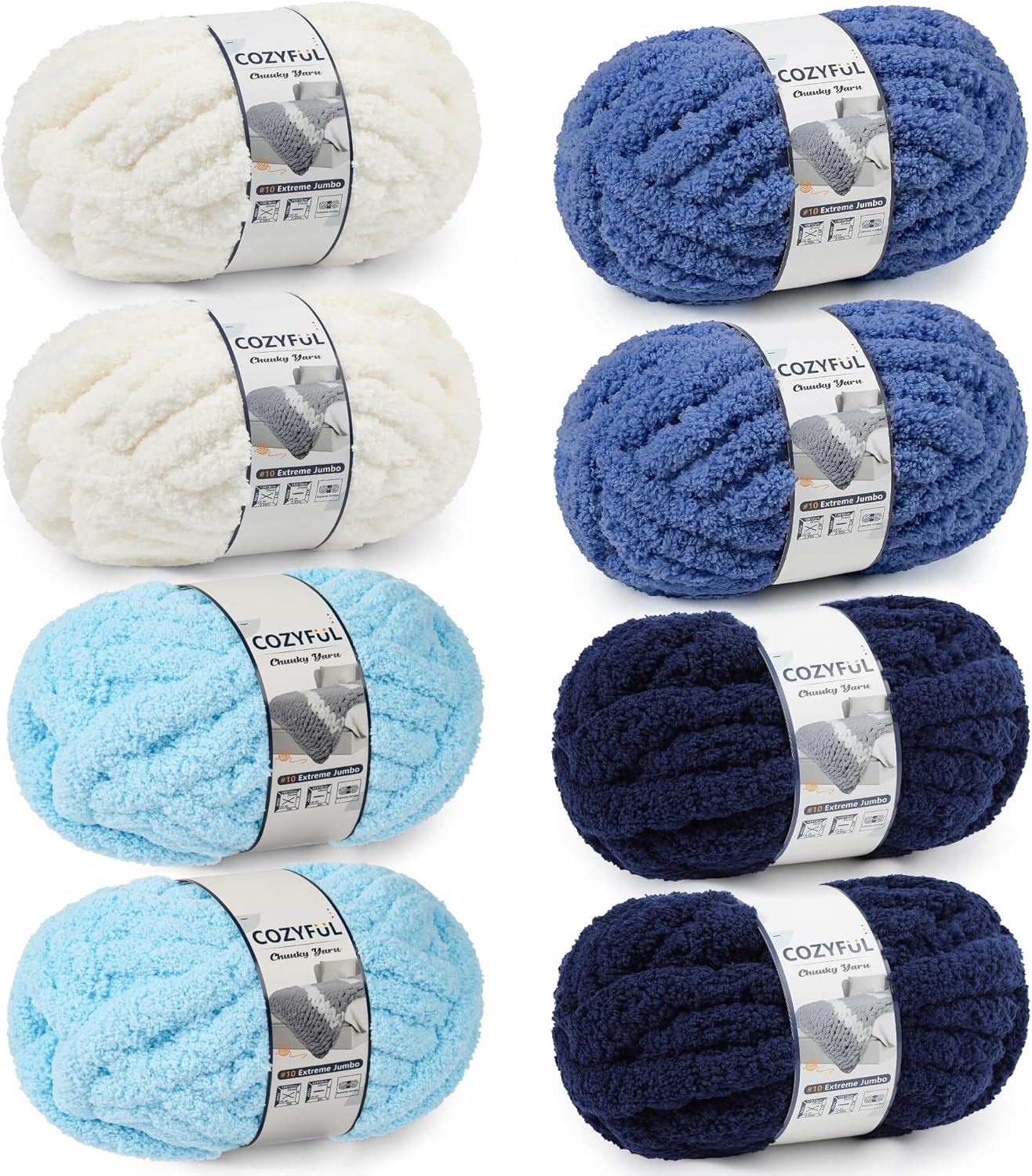 Chunky Yarn for Hand Knitting - #10 Chunky Chenille Yarn, Jumbo Big Thick Chunky Yarns for Crocheting, Super Bulky Chunky Knit Blanket Yarns, 8 Skein (25 yds 8 oz Each Skein), Cream