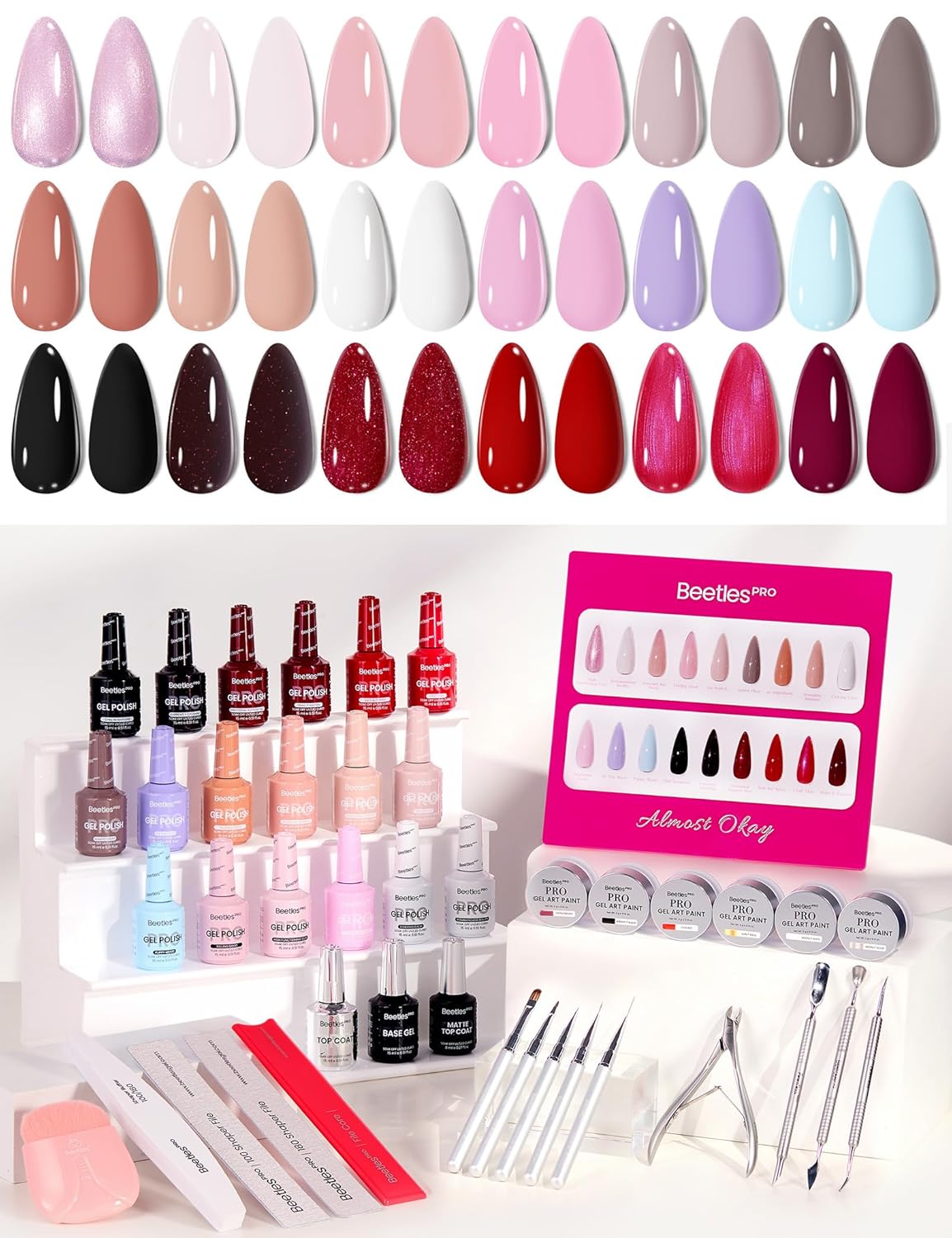 Beetles Gel Nail Polish Kit with U V Light - 80Pcs Color Enchantment 55 Colors Gel Polish Starter Kit with Base Top Coat DIY Nails Supply Stickers Manicure Tools Home Salon Gift for Women Teens Girls