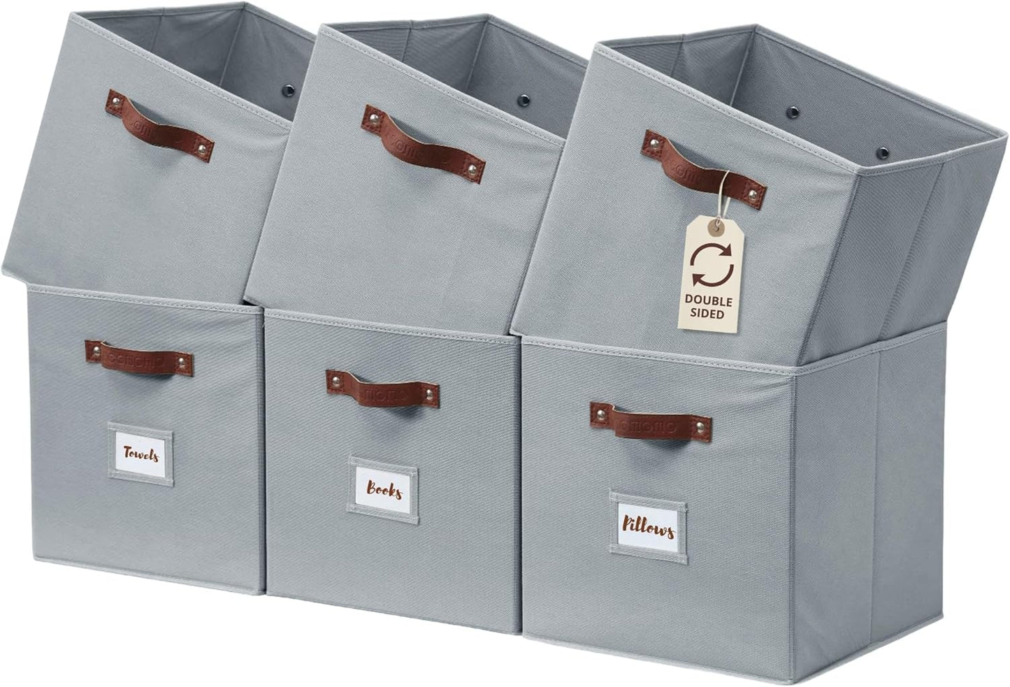 DECOMOMO Storage Bins, Cube Storage Bin with Labels, Fabric Storage Cubes for Shelves (10.5" x 11" / 6pcs, Beige)
