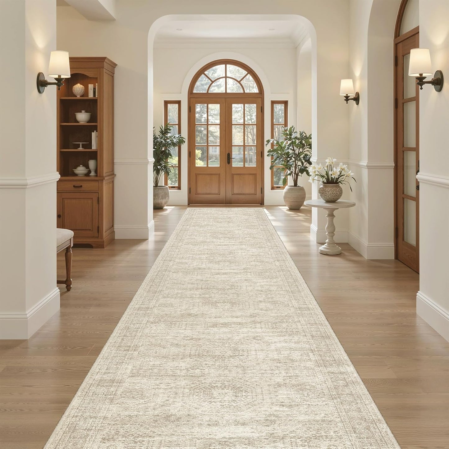 Washable Area Rug 8x10, Large Soft Rugs for Living Room Vintage Beige Carpet 8x10 Area Rugs for Bedroom Dining Room Non-Slip Stain Resistant Under Table Rug