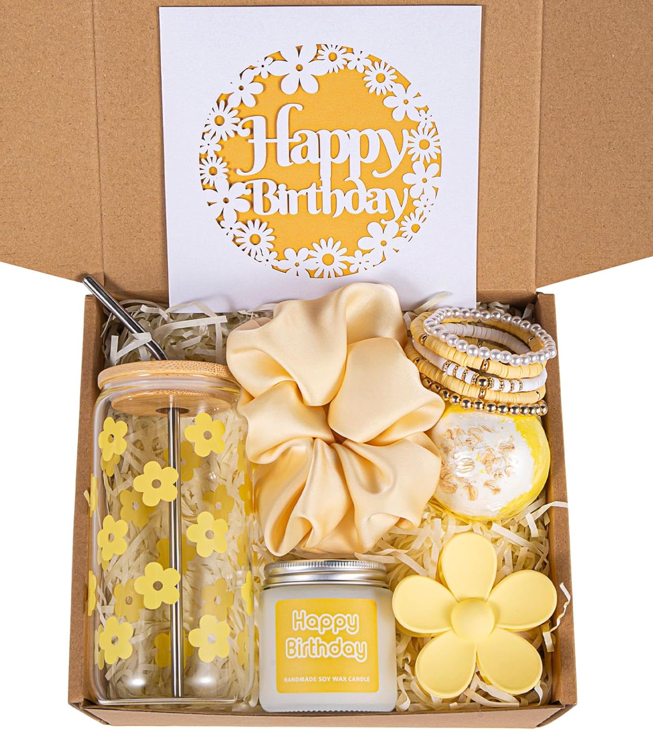 JTEWB Birthday Gifts For Women, Teen Girl, Her, Happy Birthday Gift Box For Girl, Women, Sister, Daughter, Friends, Cute Daisy Aesthetic Glass Cups Gift Set 7pcs