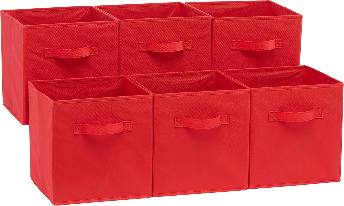 Amazon Basics Collapsible Fabric Storage Cube Bins Organizer with Handles, Sturdy, Beige, 13-x-13-x-13-inch, Pack of 6