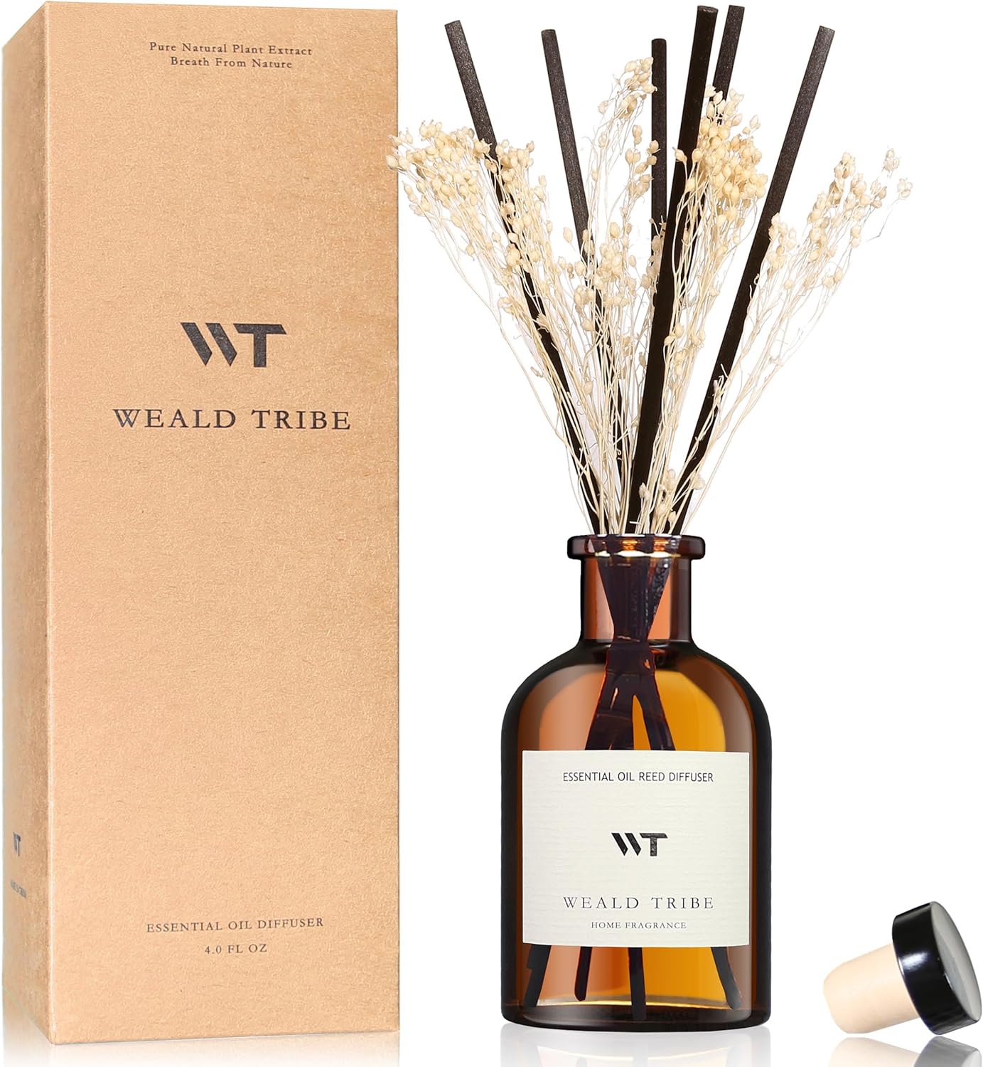 WEALD TRIBE Flower Reed Diffuser Set Eucalyptus & Lavender Scent For Bathroom Accessories Shelf Decor & Air Fresheners, Sticks Defusers With 4.0 fl oz Essential Oils, House Bedroom Office Decor & Gift