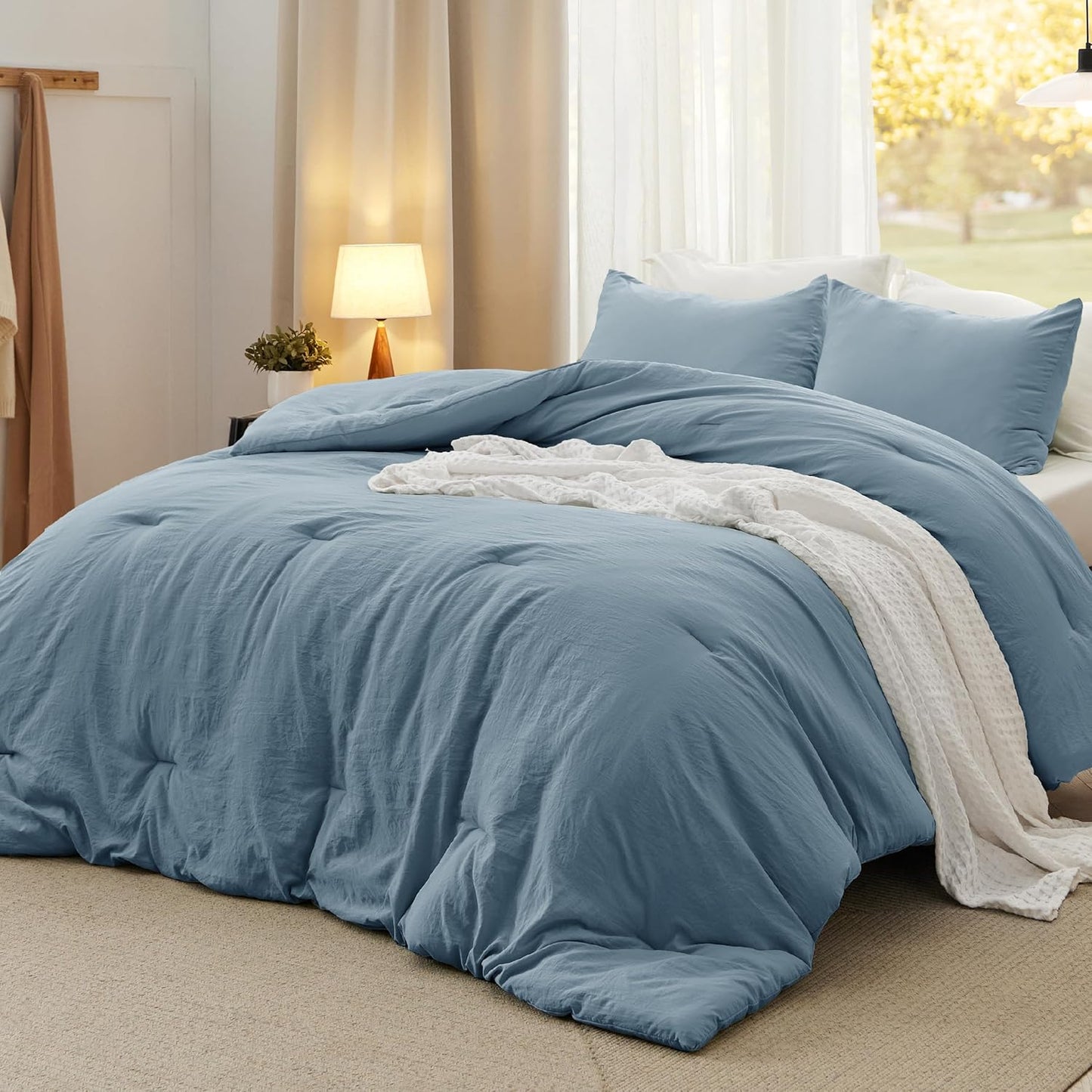 Bedsure King Comforter Set, Beige Soft Prewashed Bedding for All Seasons, 3 Pieces GentleSoft™ Bed Set, 1 Lightweight Comforter (104"x90") and 2 Pillowcases (20"x36")