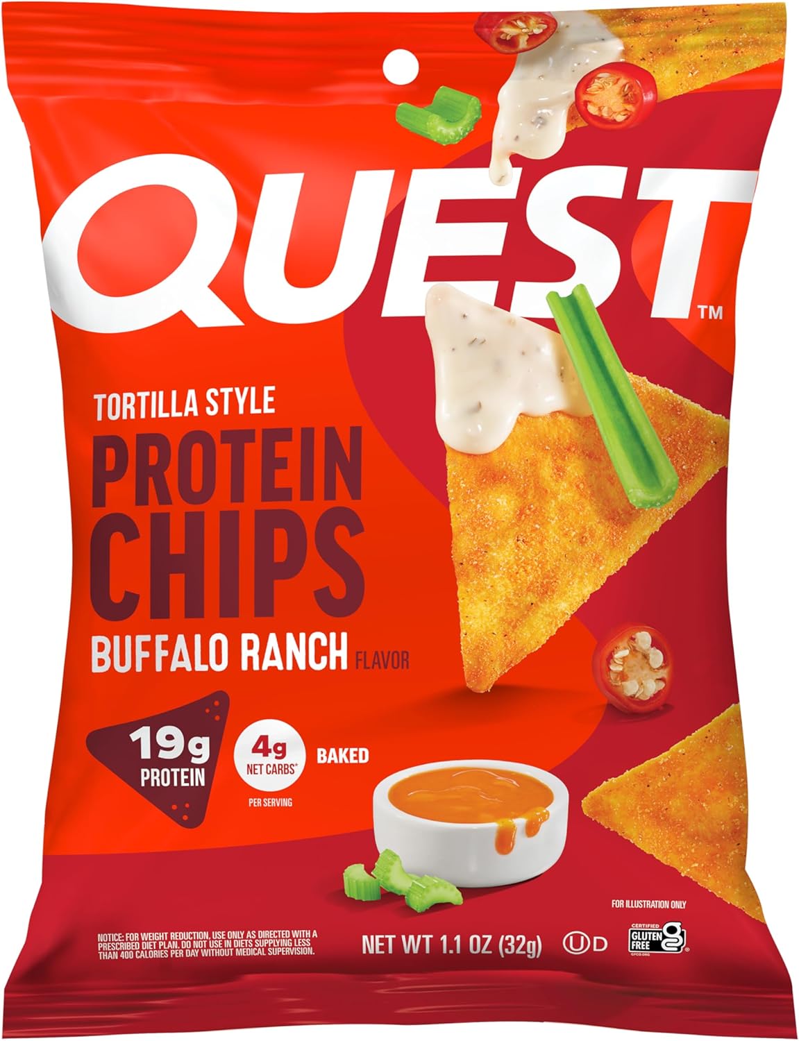 Quest Nutrition Nacho Cheese Tortilla Style Protein Chips, 18g Protein, 4g Net Carb, Low Carb, Gluten Free, 1.1 oz (Pack of 12)