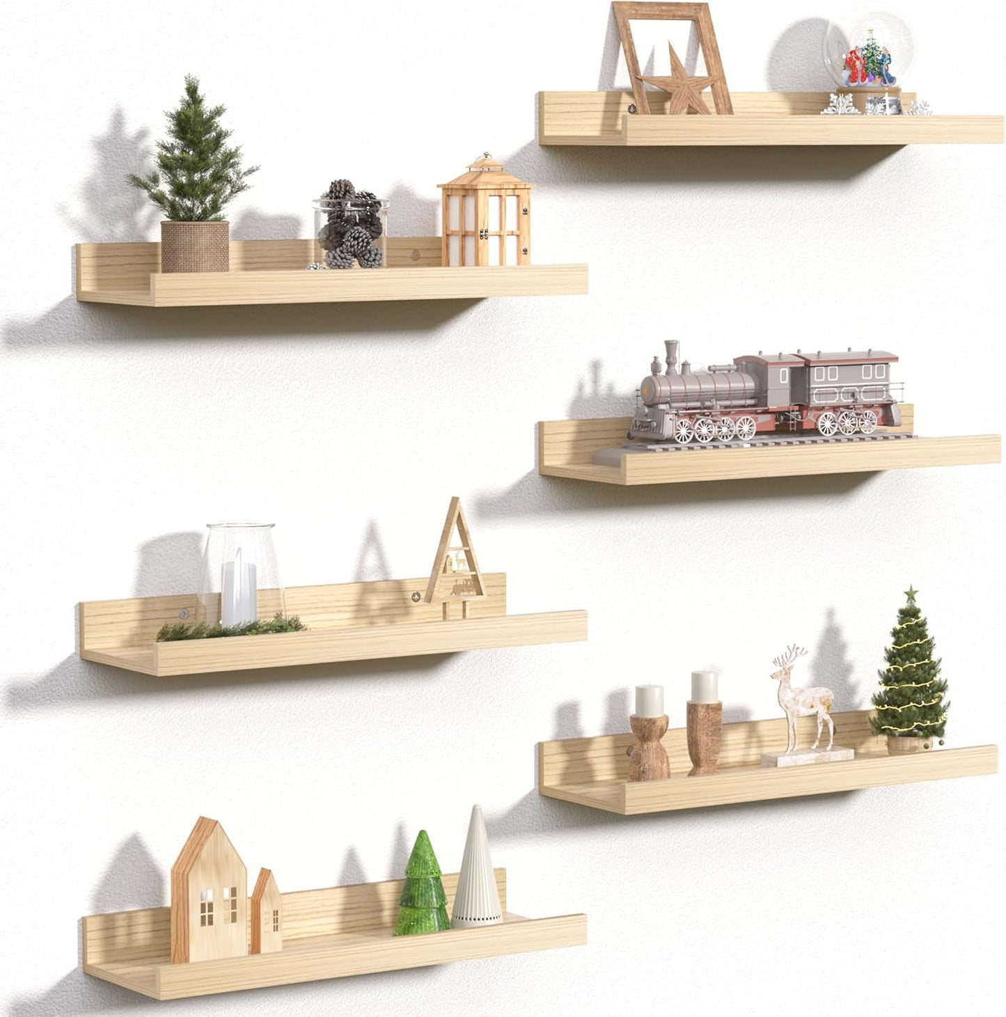 upsimples Floating Shelves for Wall, Wall Shelves for Decor Storage Set of 6, Wall Mounted Wood Shelf for Bedroom, Living Room, Bathroom, Kitchen, Picture Ledge Shelf, Black