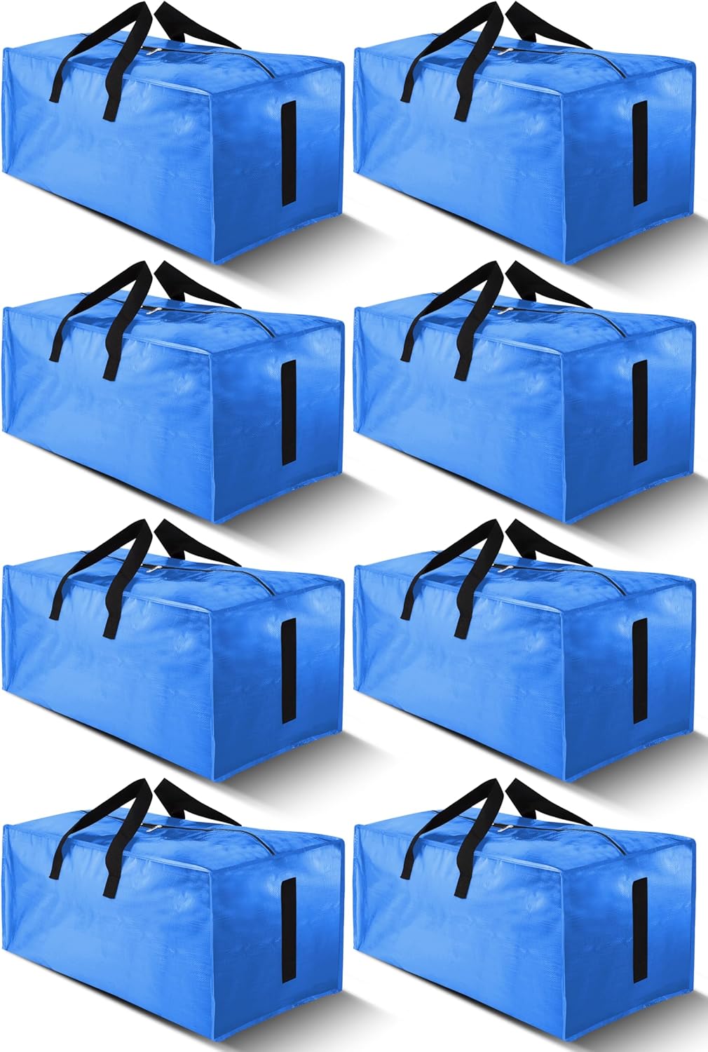 8 Pack Large Strong Moving Bags with Zippers & Carrying Handles - Water-Resistant - Heavy Duty Storage Tote for Space Saving, Fold Flat, Alternative to Moving Box (Semi-Transparent)