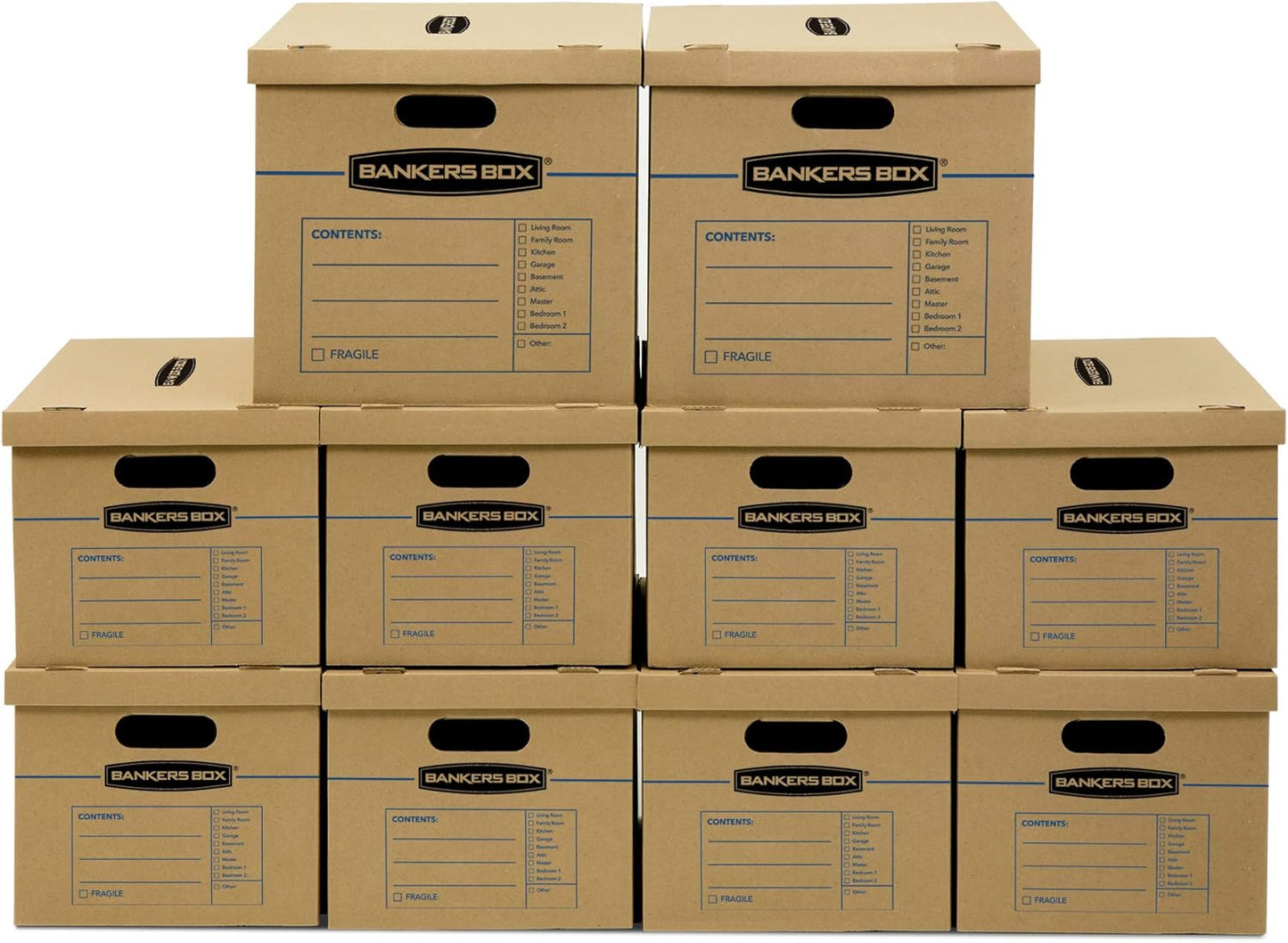 Bankers Box Classic Moving Box 12 Pack Kit, Reinforced Handles, Tape-Free Assembly, Box with Lid, 8 Small and 4 Medium Boxes (7716401)