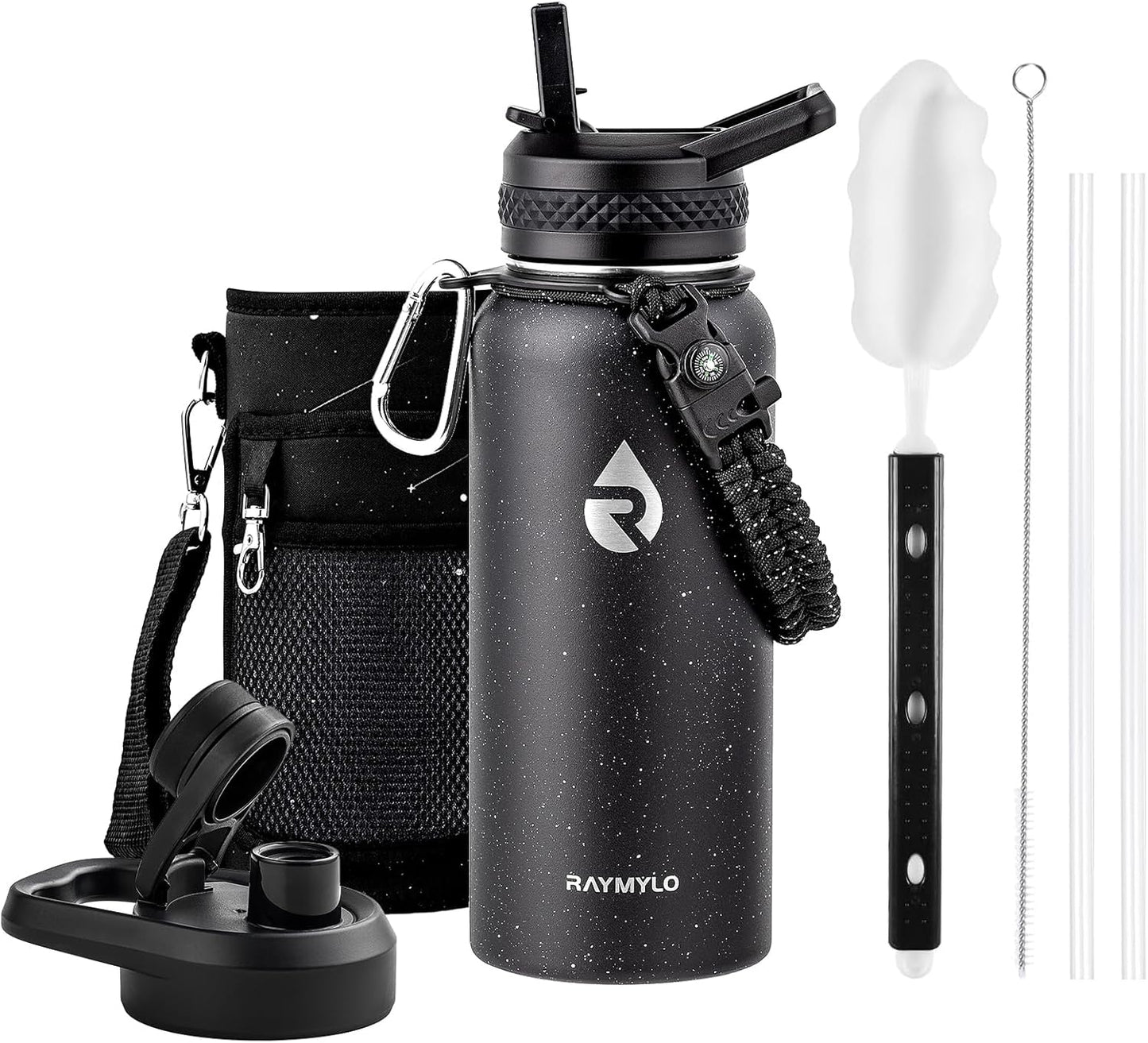 One Gallon Water Bottle Insulated, Triple Walled Vacuum Stainless Steel (Cold for 48 Hrs), Leak Proof & Non-BPA, Large Water Flask Jug with Paracord Handle & Straw Spout Lids