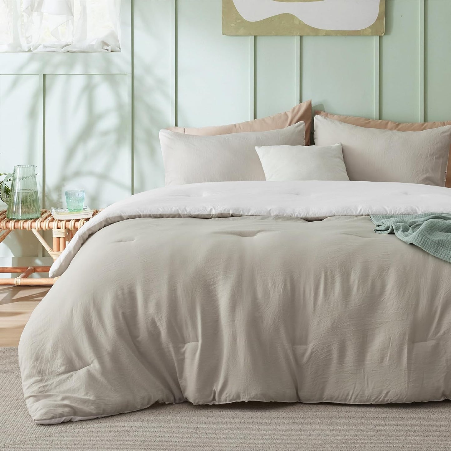 Bedsure King Comforter Set, Beige Soft Prewashed Bedding for All Seasons, 3 Pieces GentleSoft™ Bed Set, 1 Lightweight Comforter (104"x90") and 2 Pillowcases (20"x36")