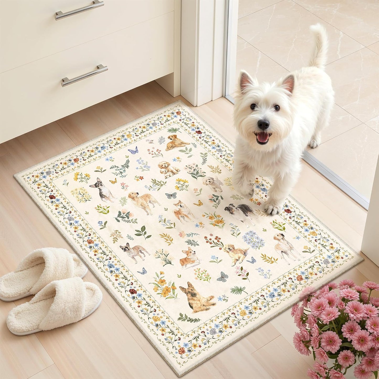 Washable Area Rug 8x10, Large Soft Rugs for Living Room Vintage Beige Carpet 8x10 Area Rugs for Bedroom Dining Room Non-Slip Stain Resistant Under Table Rug