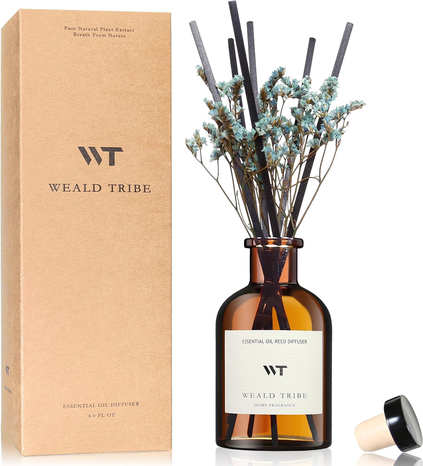 WEALD TRIBE Flower Reed Diffuser Set Eucalyptus & Lavender Scent For Bathroom Accessories Shelf Decor & Air Fresheners, Sticks Defusers With 4.0 fl oz Essential Oils, House Bedroom Office Decor & Gift