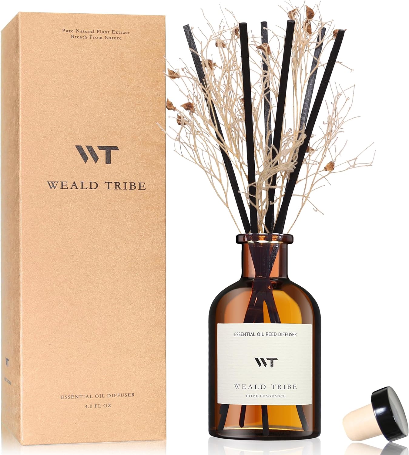 WEALD TRIBE Flower Reed Diffuser Set Eucalyptus & Lavender Scent For Bathroom Accessories Shelf Decor & Air Fresheners, Sticks Defusers With 4.0 fl oz Essential Oils, House Bedroom Office Decor & Gift