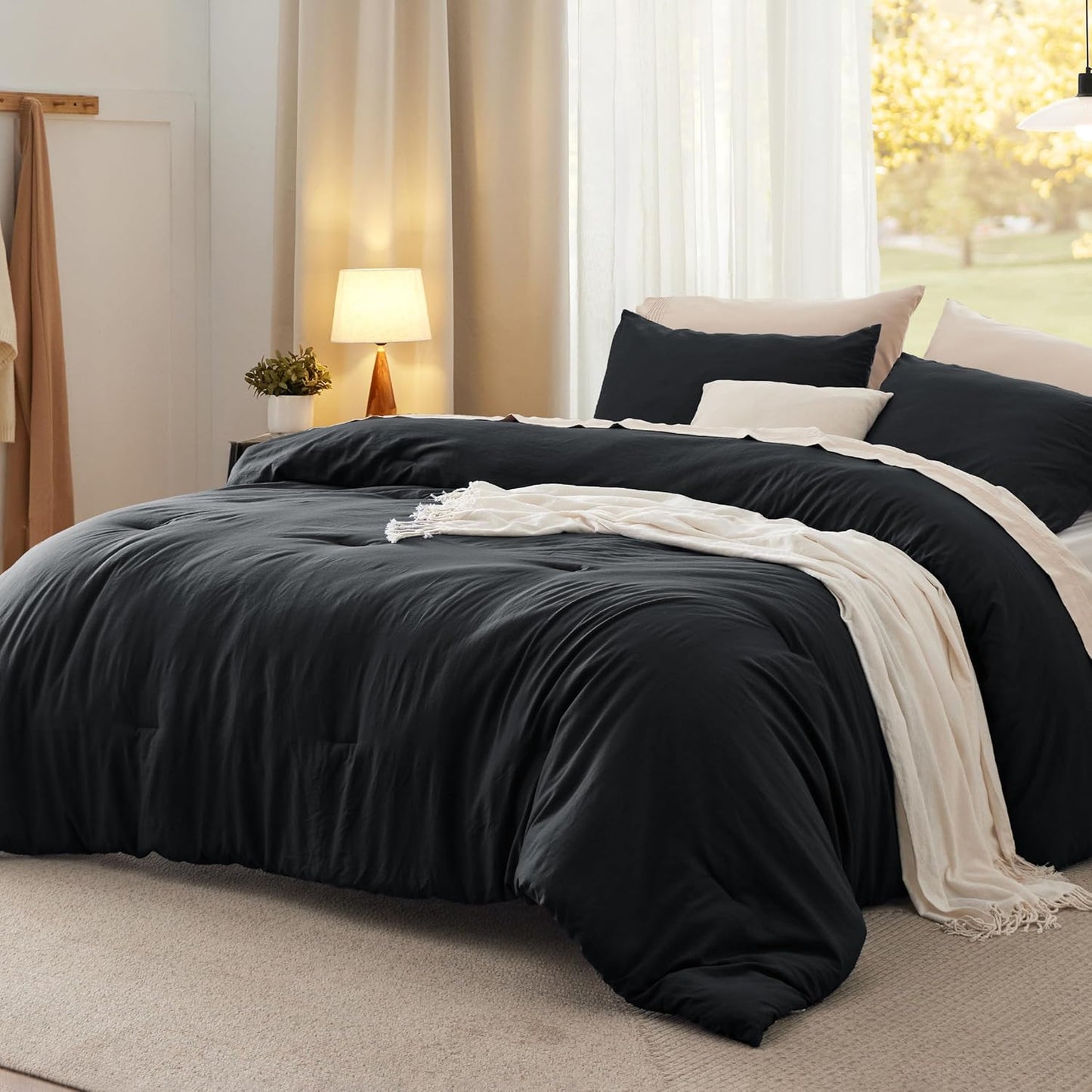 Bedsure King Comforter Set, Beige Soft Prewashed Bedding for All Seasons, 3 Pieces GentleSoft™ Bed Set, 1 Lightweight Comforter (104"x90") and 2 Pillowcases (20"x36")