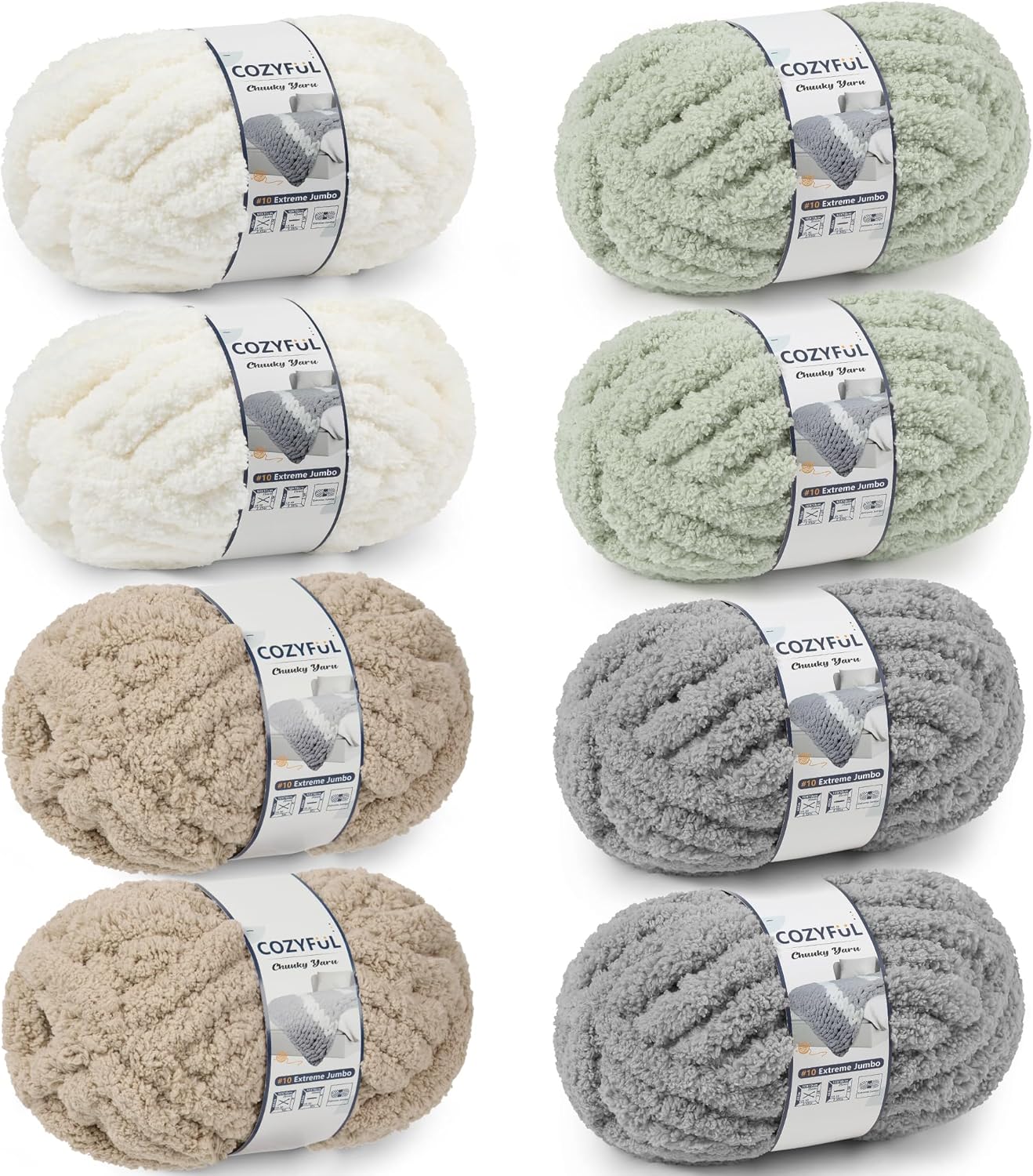 Chunky Yarn for Hand Knitting - #10 Chunky Chenille Yarn, Jumbo Big Thick Chunky Yarns for Crocheting, Super Bulky Chunky Knit Blanket Yarns, 8 Skein (25 yds 8 oz Each Skein), Cream