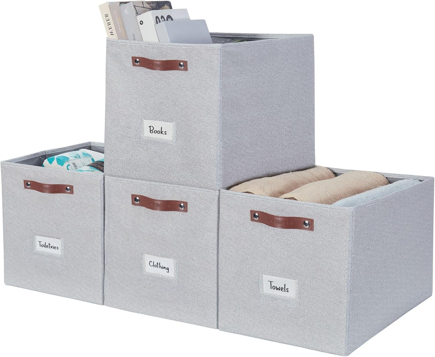 DECOMOMO Storage Bins, Cube Storage Bin with Labels, Fabric Storage Cubes for Shelves (10.5" x 11" / 6pcs, Beige)