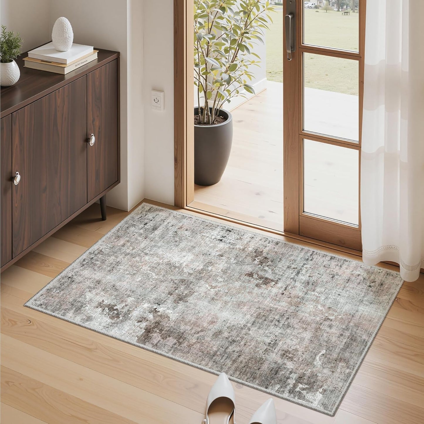 Washable Area Rug 8x10, Large Soft Rugs for Living Room Vintage Beige Carpet 8x10 Area Rugs for Bedroom Dining Room Non-Slip Stain Resistant Under Table Rug