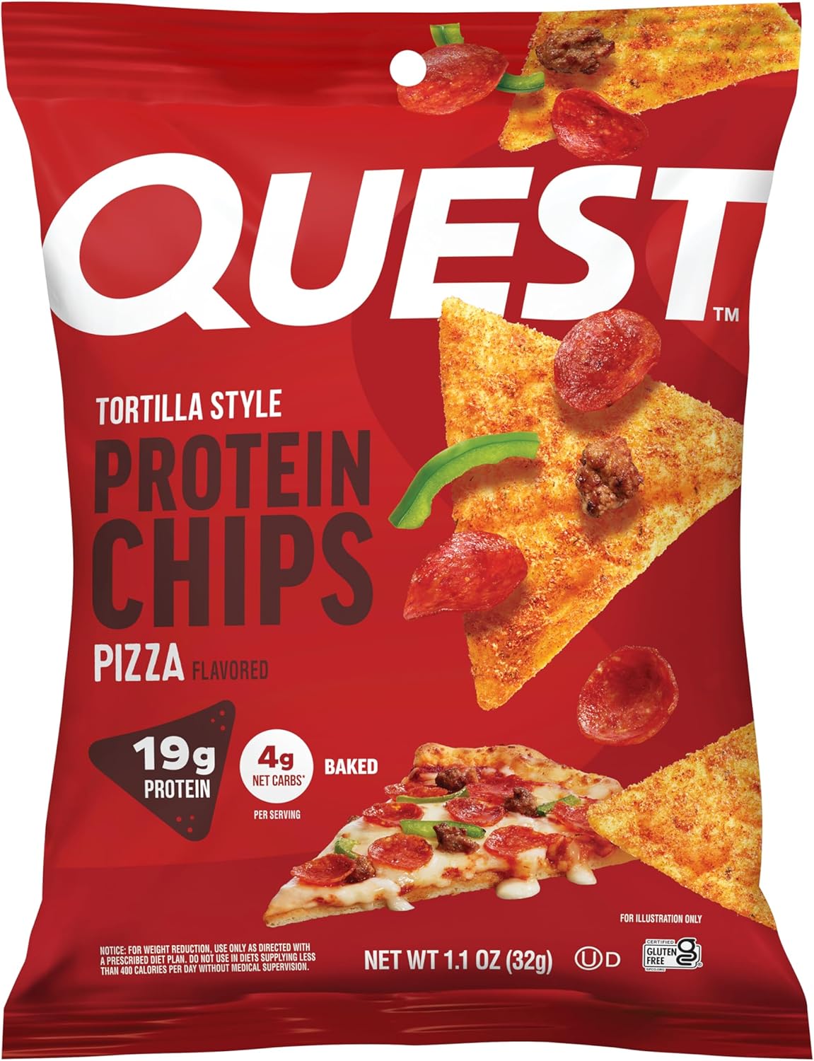 Quest Nutrition Nacho Cheese Tortilla Style Protein Chips, 18g Protein, 4g Net Carb, Low Carb, Gluten Free, 1.1 oz (Pack of 12)