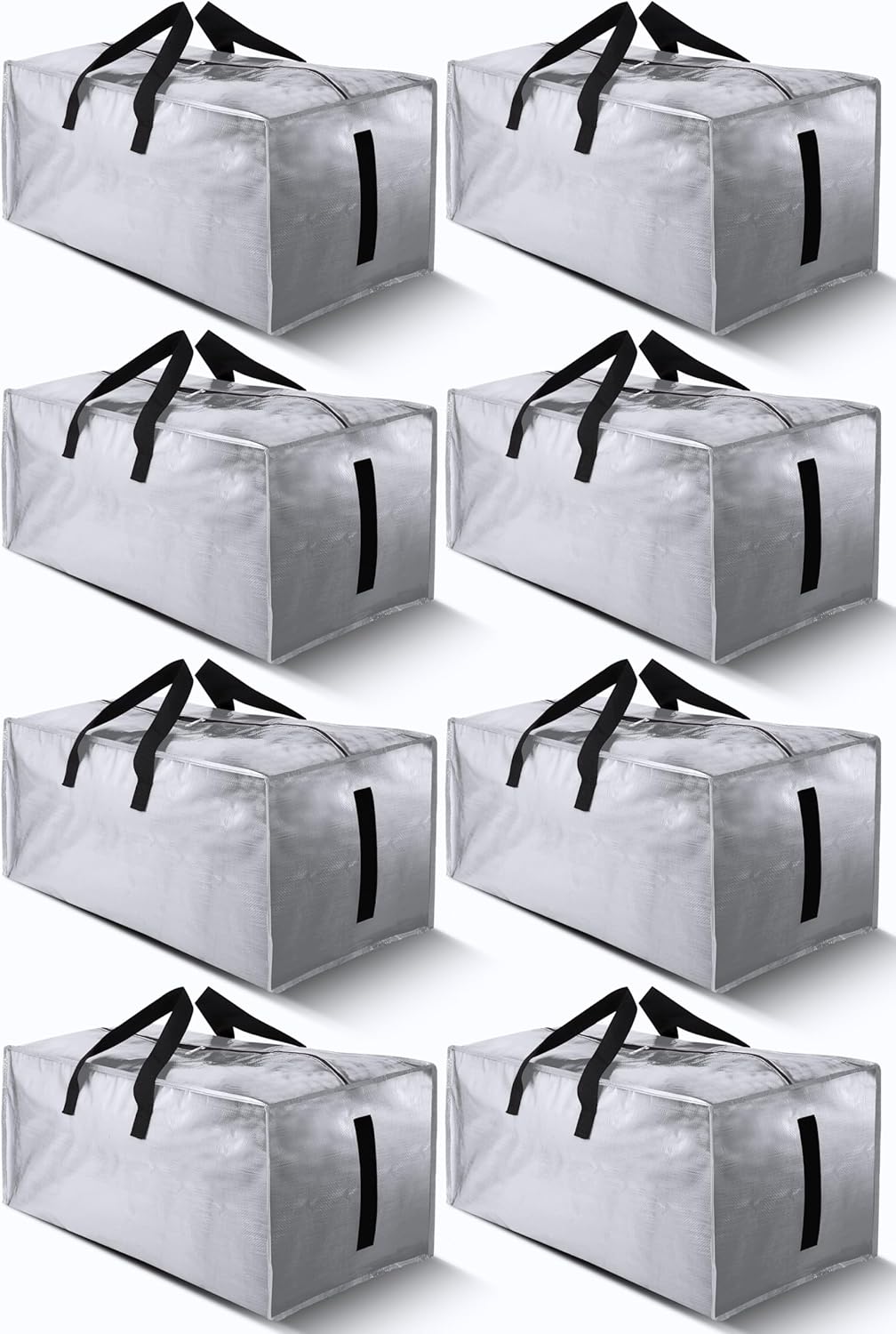 8 Pack Large Strong Moving Bags with Zippers & Carrying Handles - Water-Resistant - Heavy Duty Storage Tote for Space Saving, Fold Flat, Alternative to Moving Box (Semi-Transparent)