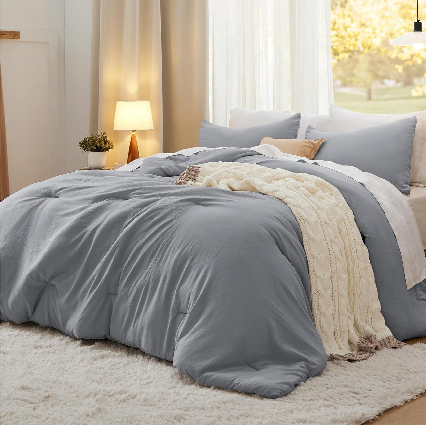 Bedsure King Comforter Set, Beige Soft Prewashed Bedding for All Seasons, 3 Pieces GentleSoft™ Bed Set, 1 Lightweight Comforter (104"x90") and 2 Pillowcases (20"x36")