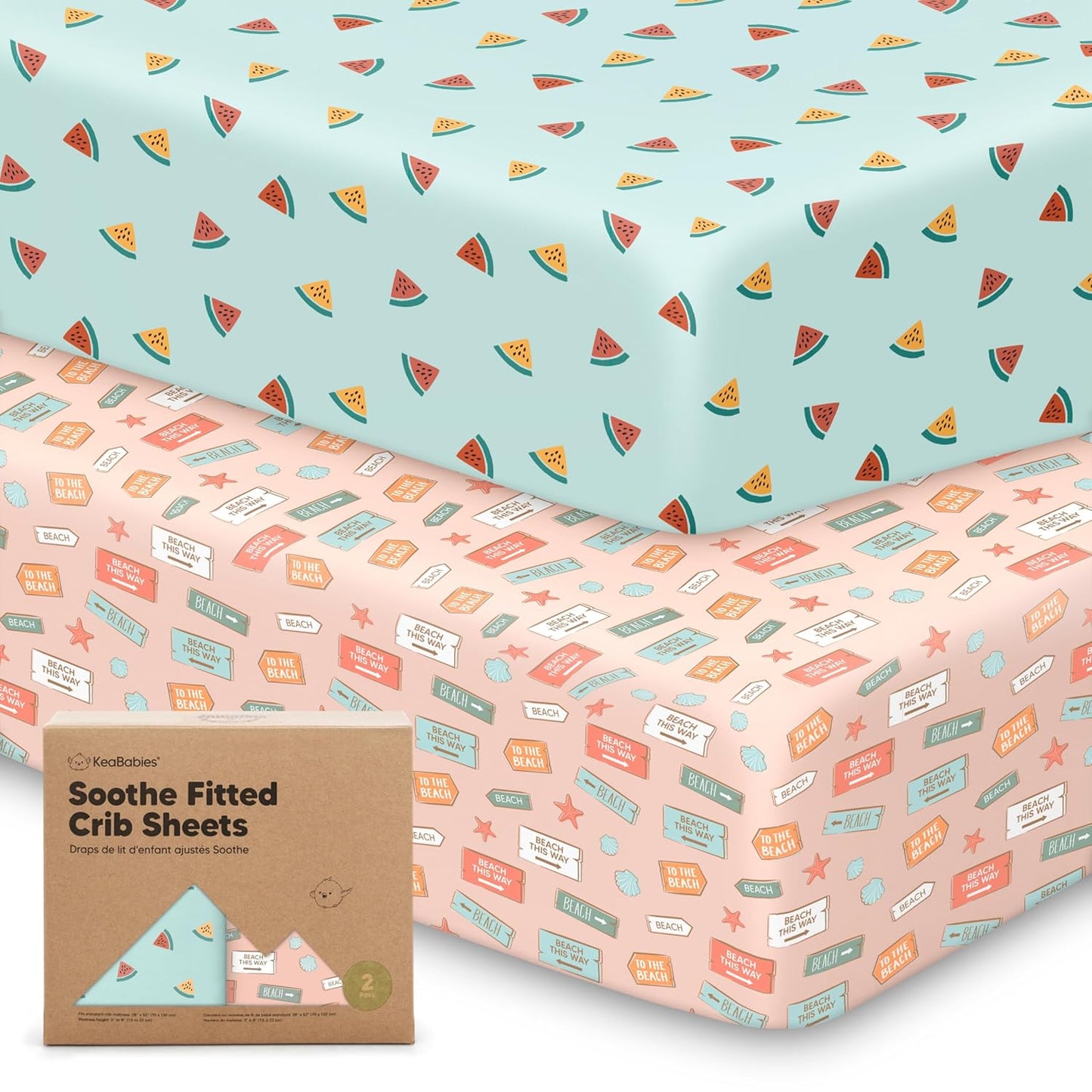 KeaBabies 2-Pack Organic Crib Sheets for Boys, Girls - 52x28 Fitted Crib Mattress Sheet Neutral, Breathable Jersey Cotton Cover for Baby Bed, Toddler Mattress, Soft & Cute Prints (Soft White)
