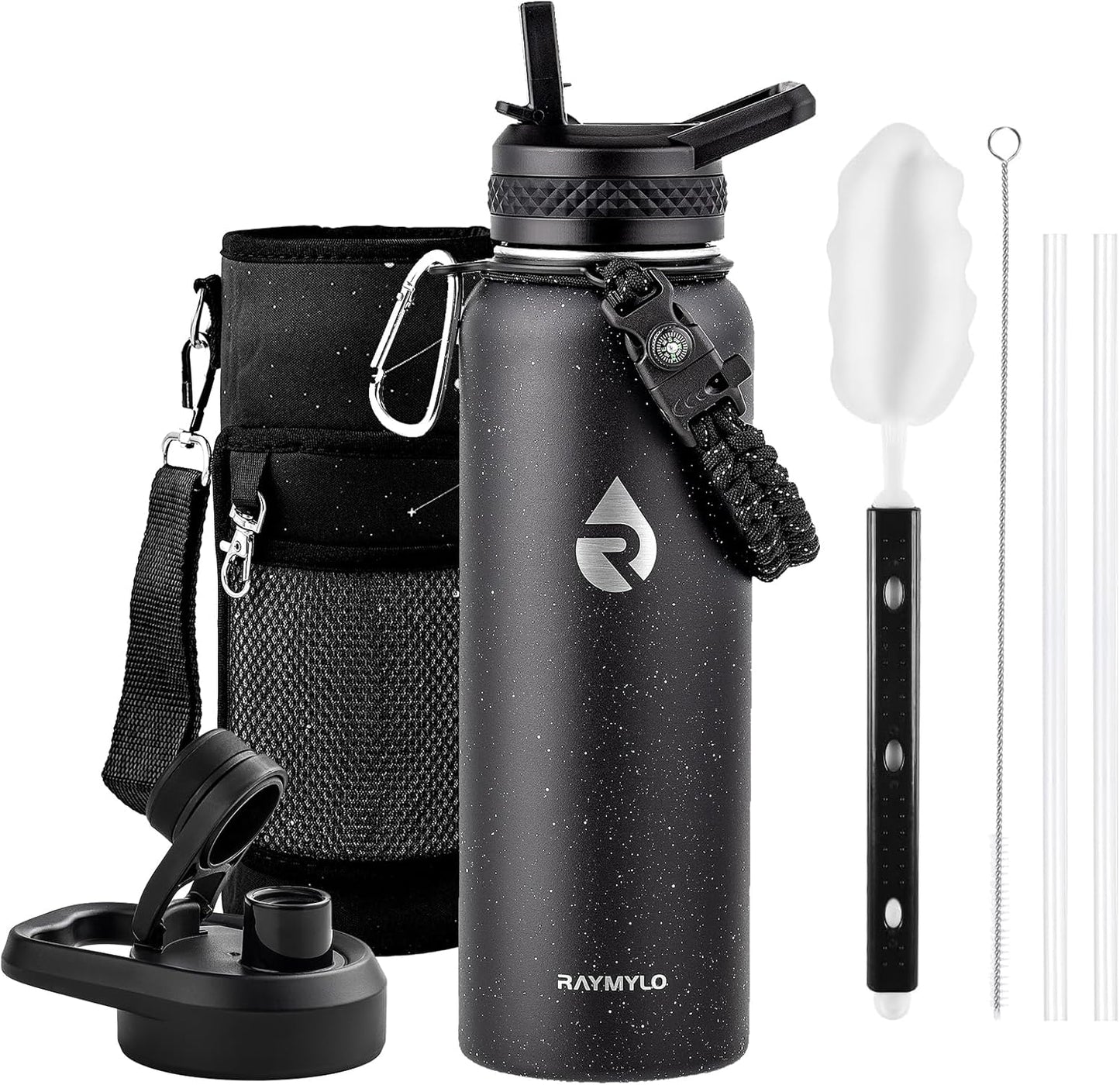 One Gallon Water Bottle Insulated, Triple Walled Vacuum Stainless Steel (Cold for 48 Hrs), Leak Proof & Non-BPA, Large Water Flask Jug with Paracord Handle & Straw Spout Lids