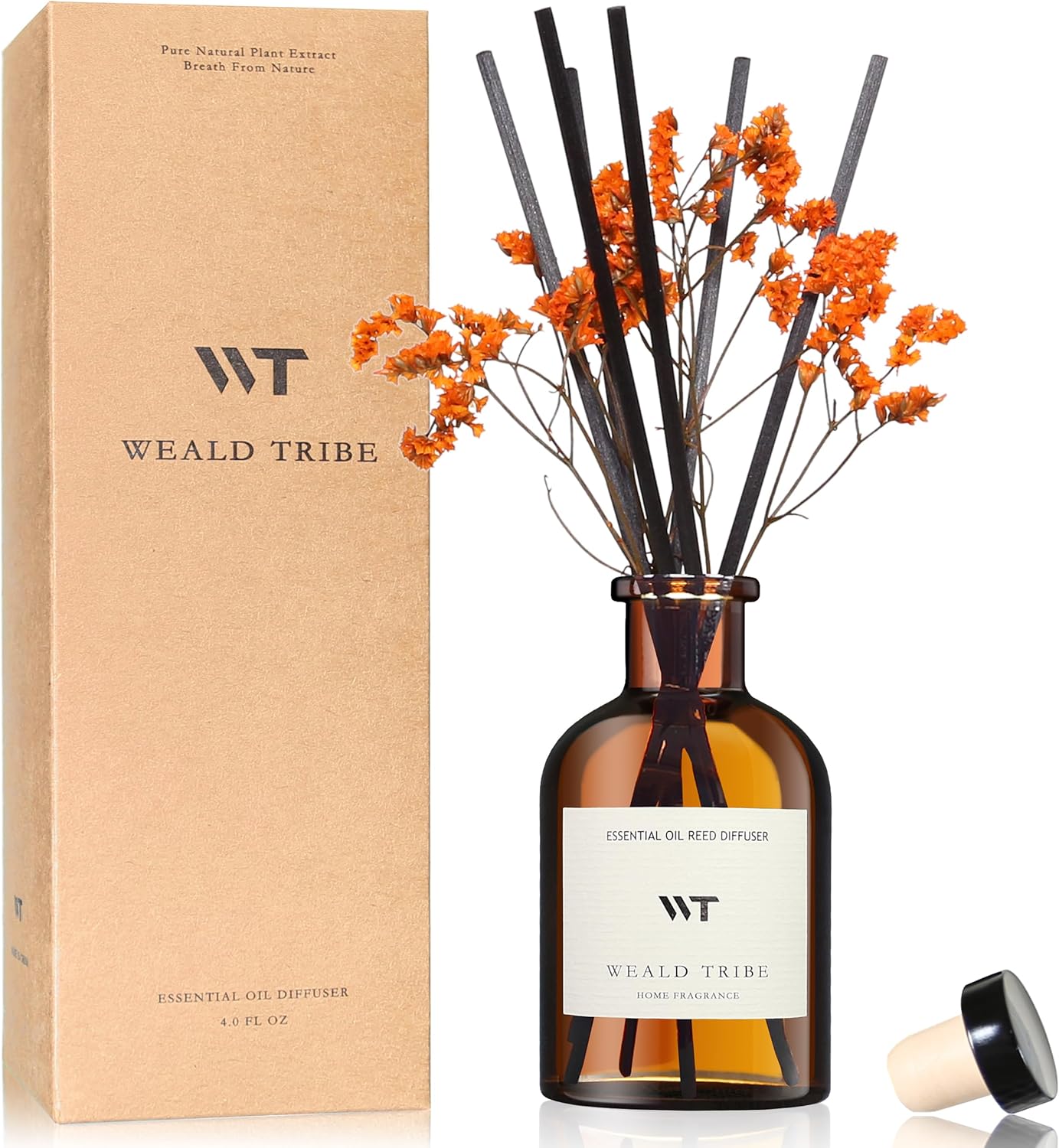 WEALD TRIBE Flower Reed Diffuser Set Eucalyptus & Lavender Scent For Bathroom Accessories Shelf Decor & Air Fresheners, Sticks Defusers With 4.0 fl oz Essential Oils, House Bedroom Office Decor & Gift