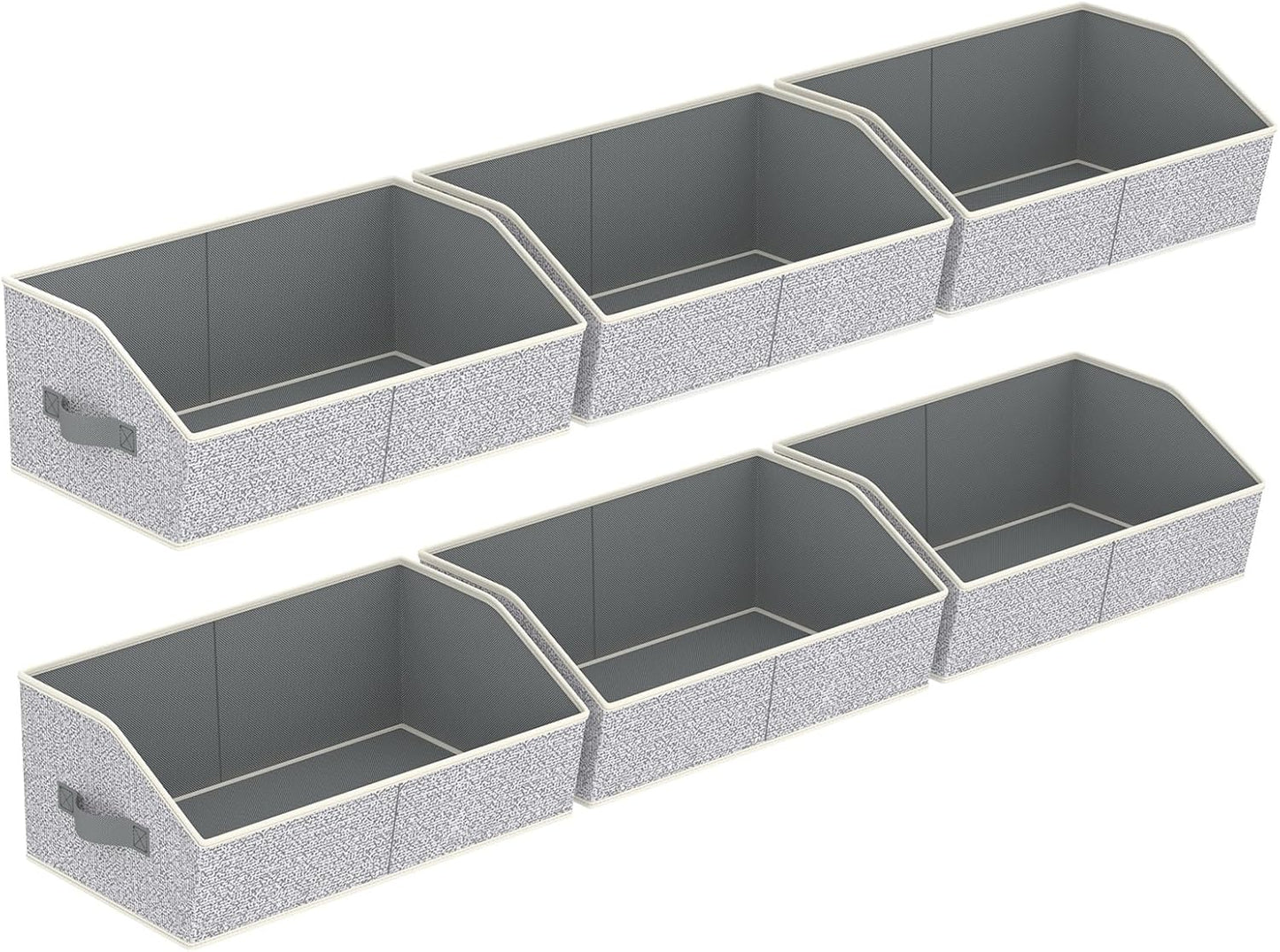 Closet Organizers Bins 6 Packs - Large Closet Shelf Organizer with Handles, Fabric Trapezoid Storage Bins, Collapsible Storage Cubes for Clothes, Towels, Light Gray