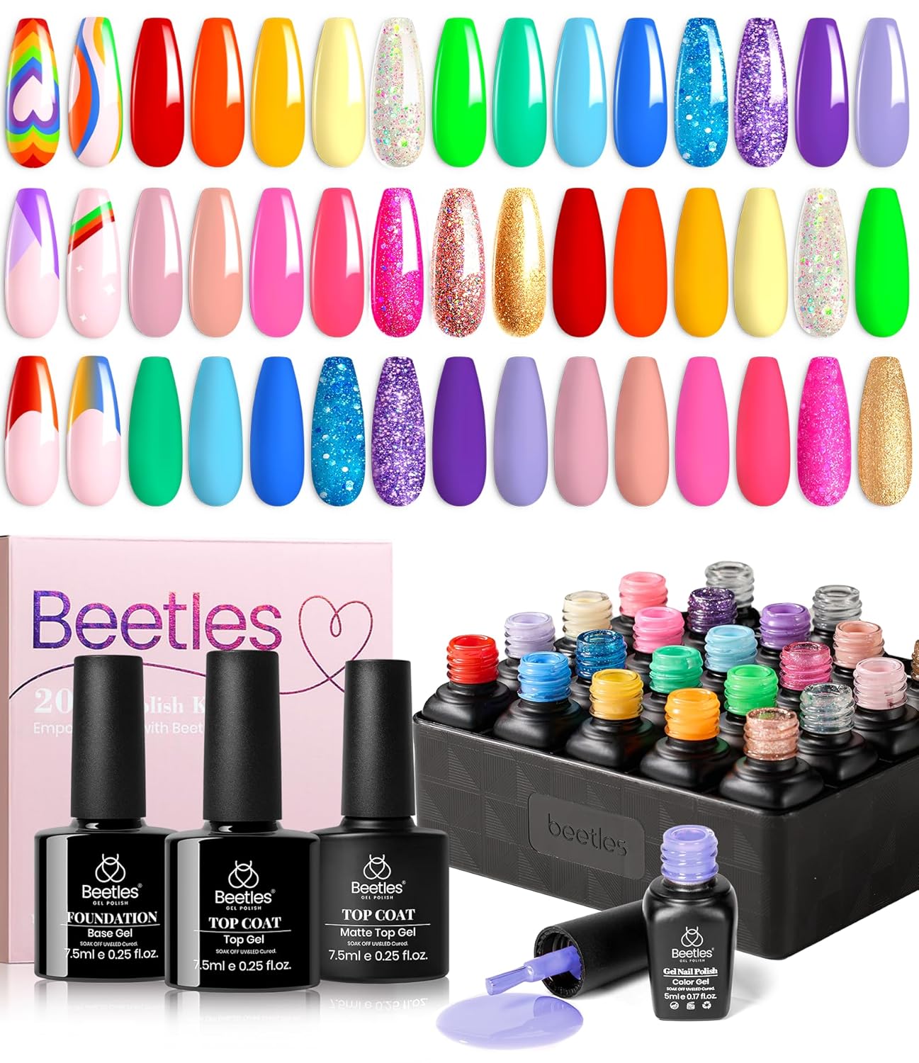 Beetles Gel Nail Polish Kit with U V Light - 80Pcs Color Enchantment 55 Colors Gel Polish Starter Kit with Base Top Coat DIY Nails Supply Stickers Manicure Tools Home Salon Gift for Women Teens Girls