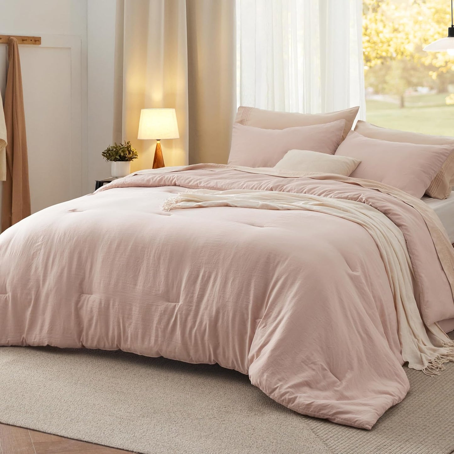 Bedsure King Comforter Set, Beige Soft Prewashed Bedding for All Seasons, 3 Pieces GentleSoft™ Bed Set, 1 Lightweight Comforter (104"x90") and 2 Pillowcases (20"x36")