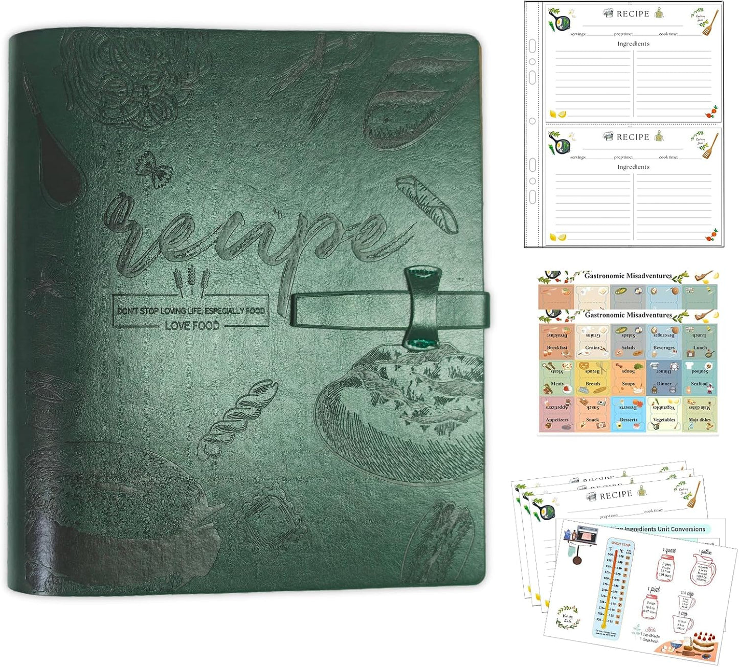 Recipe Binder, Recipe Book Binder with Plastic Sleeves, Blank Recipe Card Book to Write in Your Own Recipes (4" x 6" Recipe Cards & Category Tab) (Light Brown)