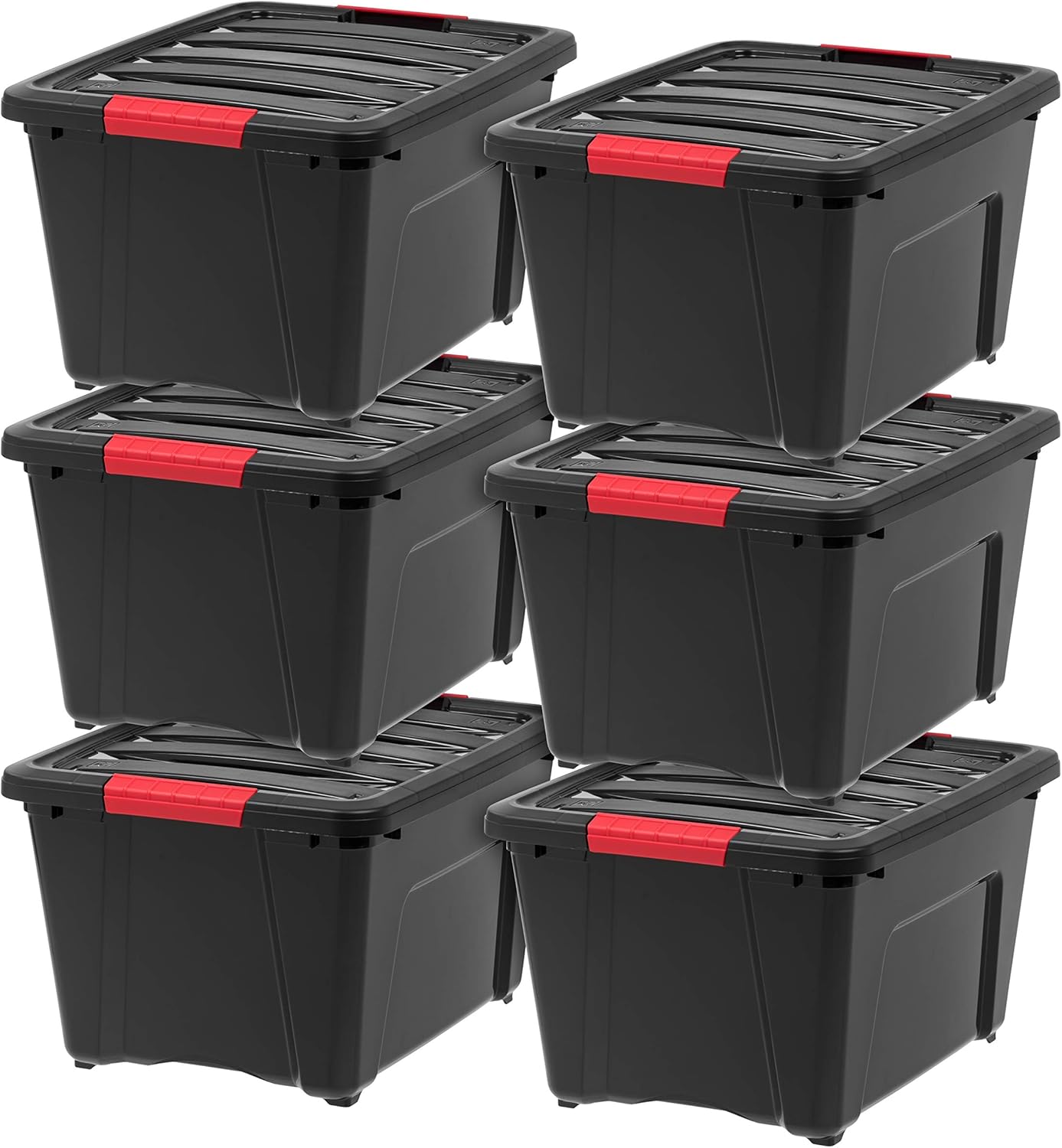 IRIS USA 13 QT Plastic Storage Box with Lid and Latches - 6 Pack - BPA-Free, See-Through Organizing Solution, Durable Nestable Stackable Containers, Secure Pull Handle - Clear