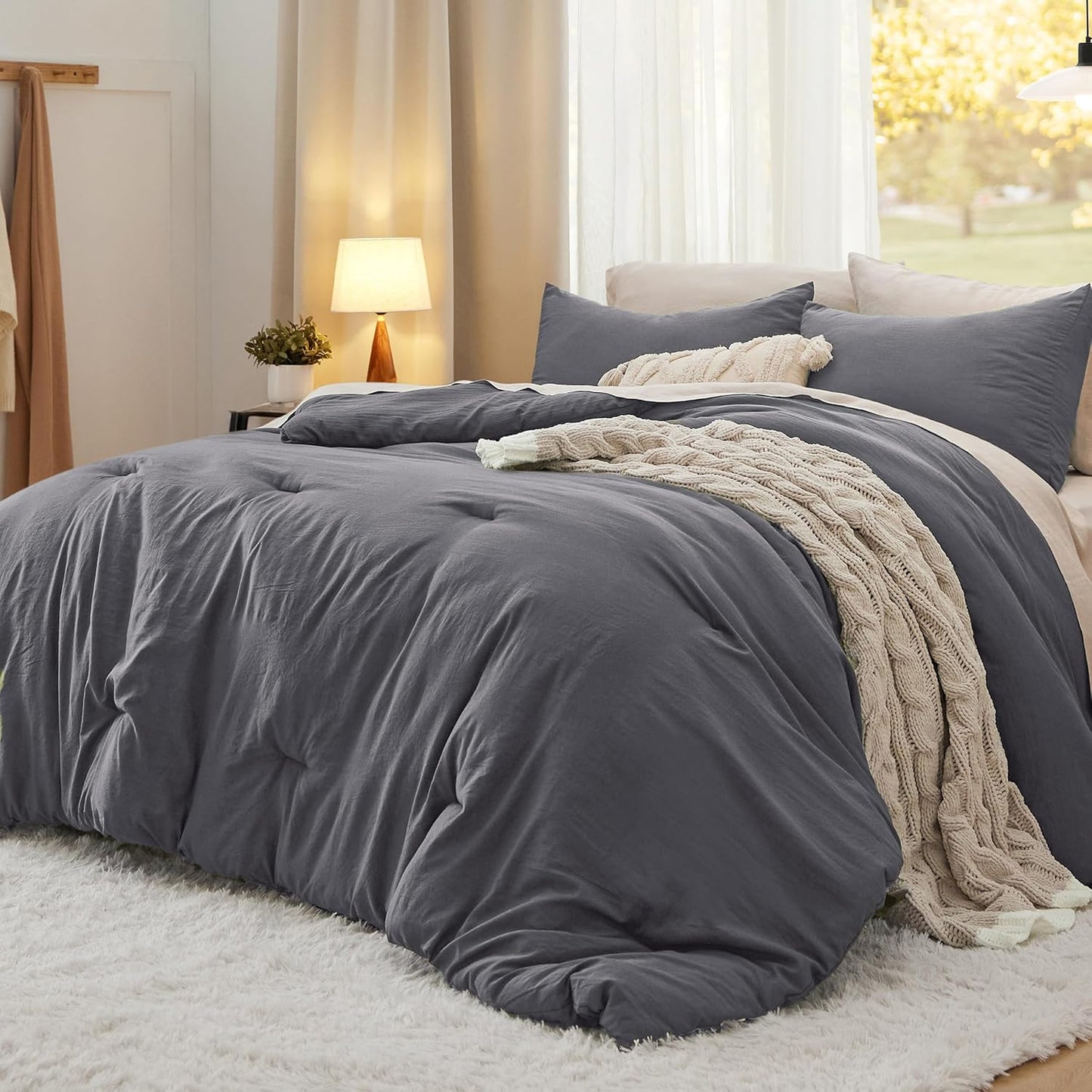Bedsure King Comforter Set, Beige Soft Prewashed Bedding for All Seasons, 3 Pieces GentleSoft™ Bed Set, 1 Lightweight Comforter (104"x90") and 2 Pillowcases (20"x36")