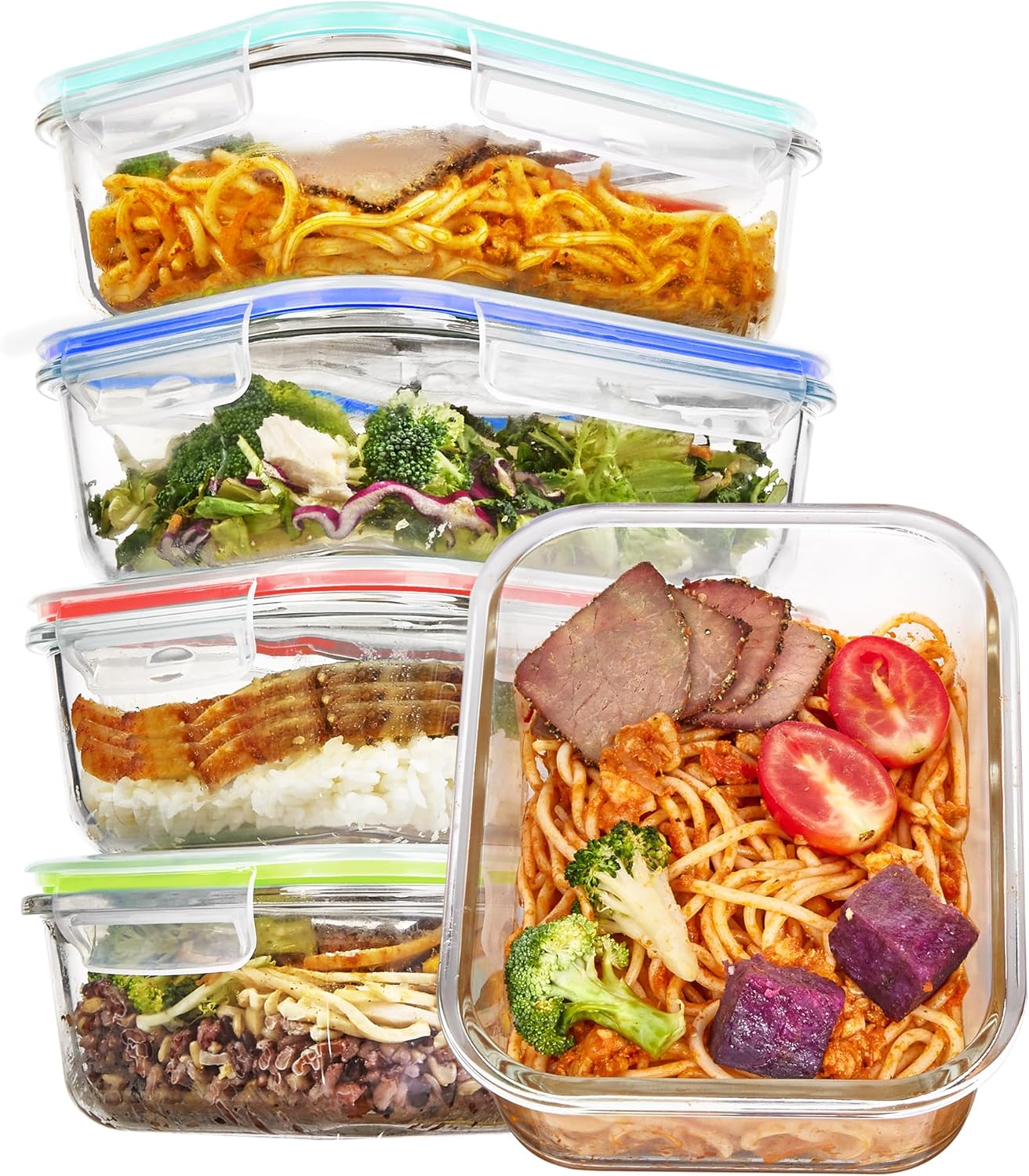 Vtopmart 5Pack 22oz Glass Storage Containers with Lids, Glass Meal Prep Food Container Sets with Snap Airtight Lids for Microwave, Oven, Freezer and Dishwasher, Grey