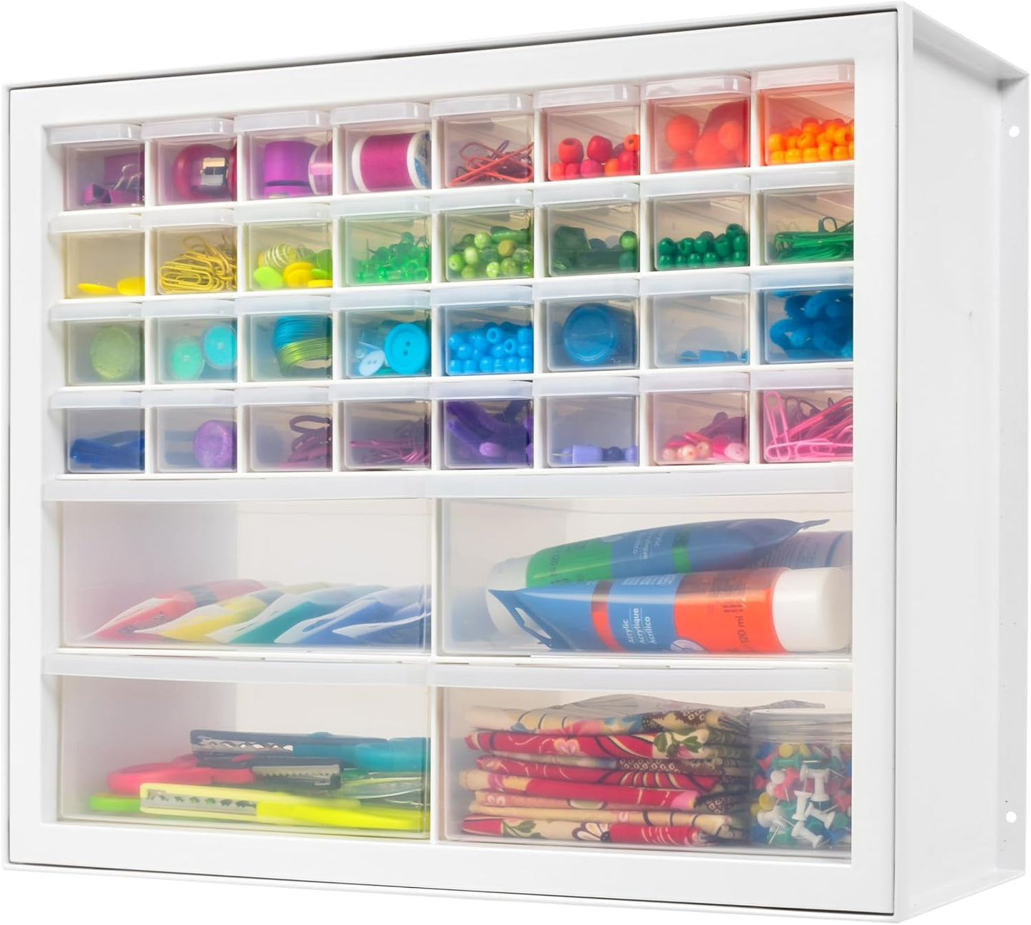 IRIS USA Small Parts Storage Cabinet, Made in USA, 44-Drawer Organizer for Screws, Nuts, Bolts, Electronics, Hardware, Beads, Crafts, Stackable Garage Storage, Teacher Toolbox, Scrapbook Art – White
