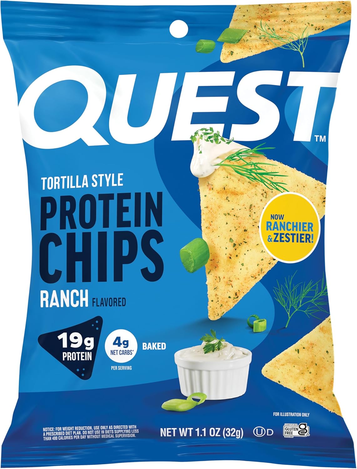 Quest Nutrition Nacho Cheese Tortilla Style Protein Chips, 18g Protein, 4g Net Carb, Low Carb, Gluten Free, 1.1 oz (Pack of 12)