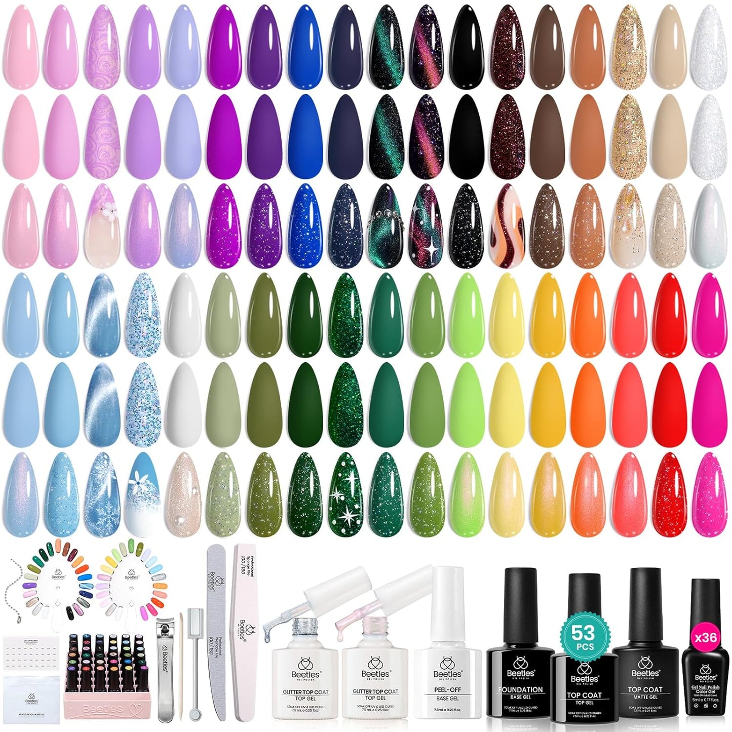 Beetles Gel Nail Polish Kit with U V Light - 80Pcs Color Enchantment 55 Colors Gel Polish Starter Kit with Base Top Coat DIY Nails Supply Stickers Manicure Tools Home Salon Gift for Women Teens Girls