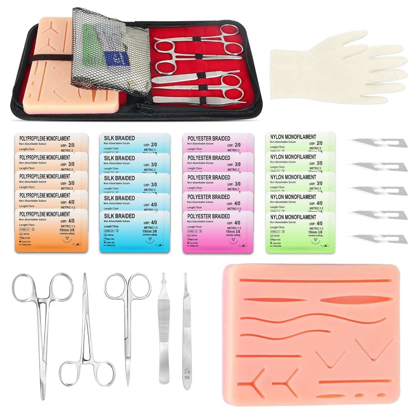Suture Practice Kit,Silicone Suturing Pad with Wound Closure Trainer for Nursing,Vet and Medical School Training,Education Only.