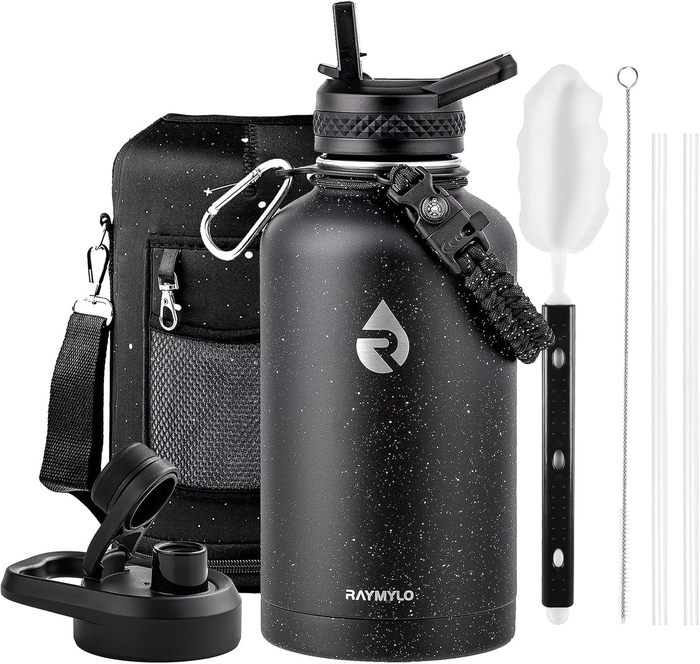 One Gallon Water Bottle Insulated, Triple Walled Vacuum Stainless Steel (Cold for 48 Hrs), Leak Proof & Non-BPA, Large Water Flask Jug with Paracord Handle & Straw Spout Lids