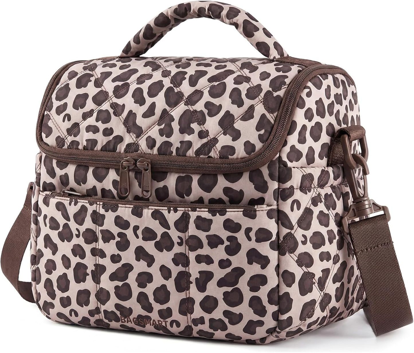 BAGSMART Lunch Bag Women, Double Deck Insulated Lunch Box, Quilted Puffer Lunch Tote, Leakproof, Durable & Reusable Large Lunch Cooler For Work Picnic Travel Meal Prep, Camel