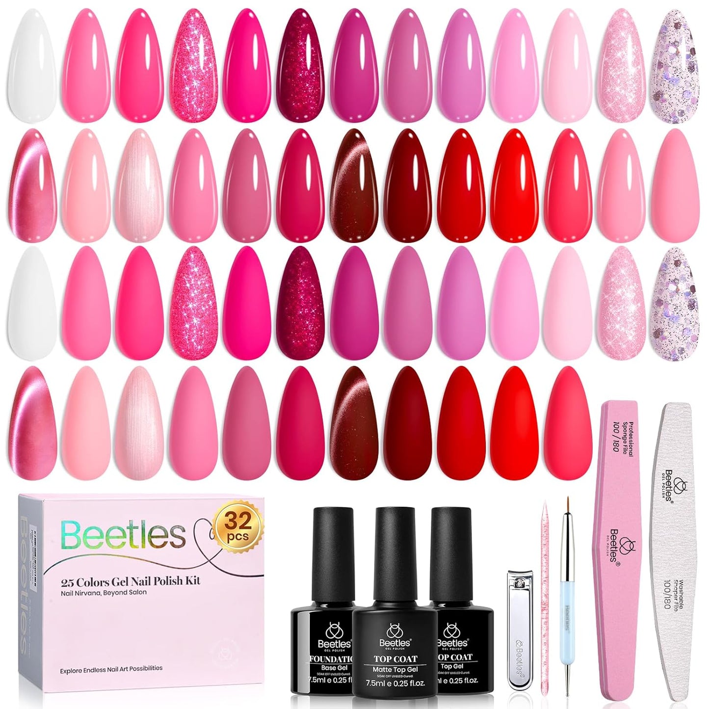 Beetles Gel Nail Polish Kit with U V Light - 80Pcs Color Enchantment 55 Colors Gel Polish Starter Kit with Base Top Coat DIY Nails Supply Stickers Manicure Tools Home Salon Gift for Women Teens Girls
