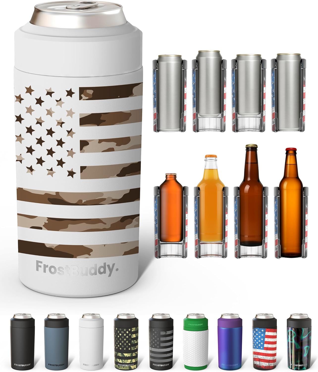 Frost Buddy Universal Can Cooler - Fits All - For Regular 12 & 16 oz or Slim-Size Bottles - Insulated Double-Walled Stainless Steel (MatteBlack)
