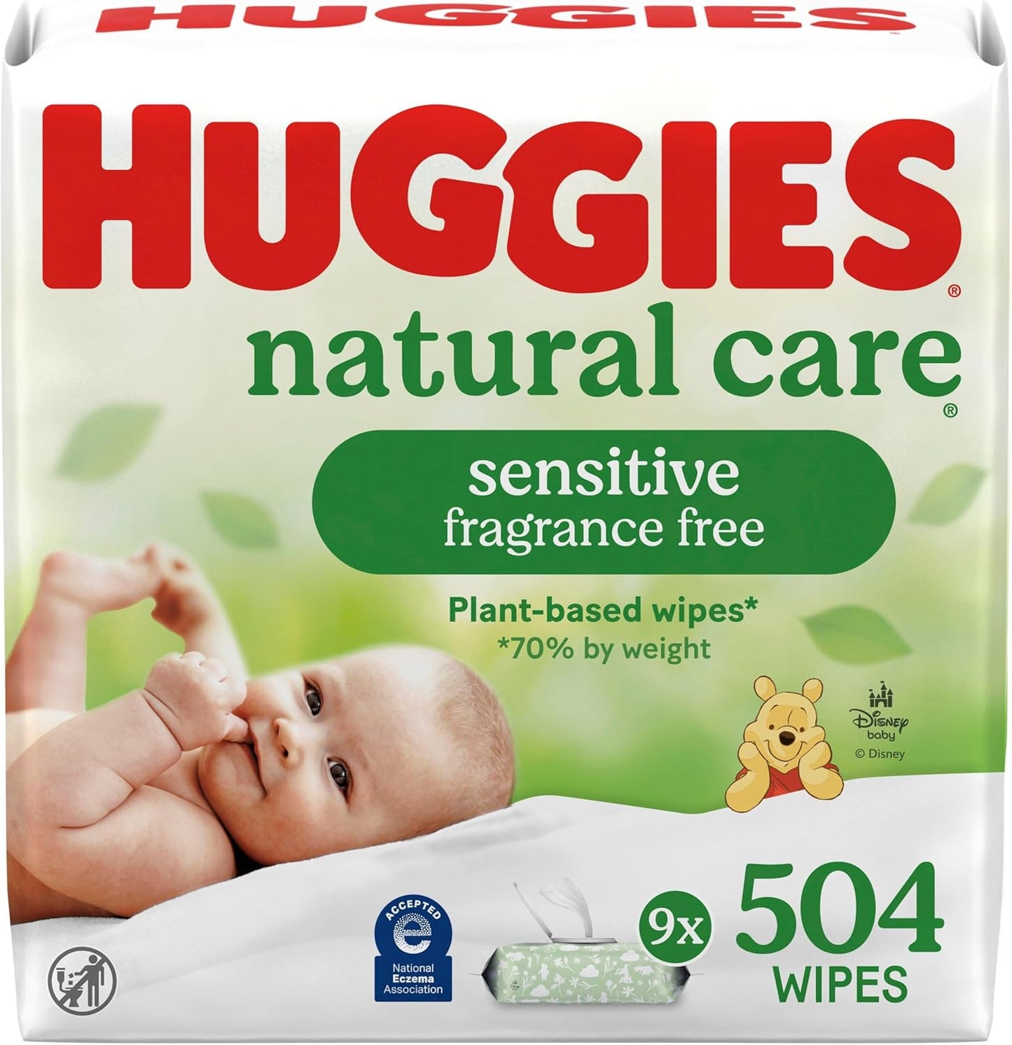 Huggies Natural Care Sensitive Baby Wipes, Unscented, Hypoallergenic, 99% Purified Water, 12 Flip-Top Packs (768 Wipes Total), Packaging May Vary