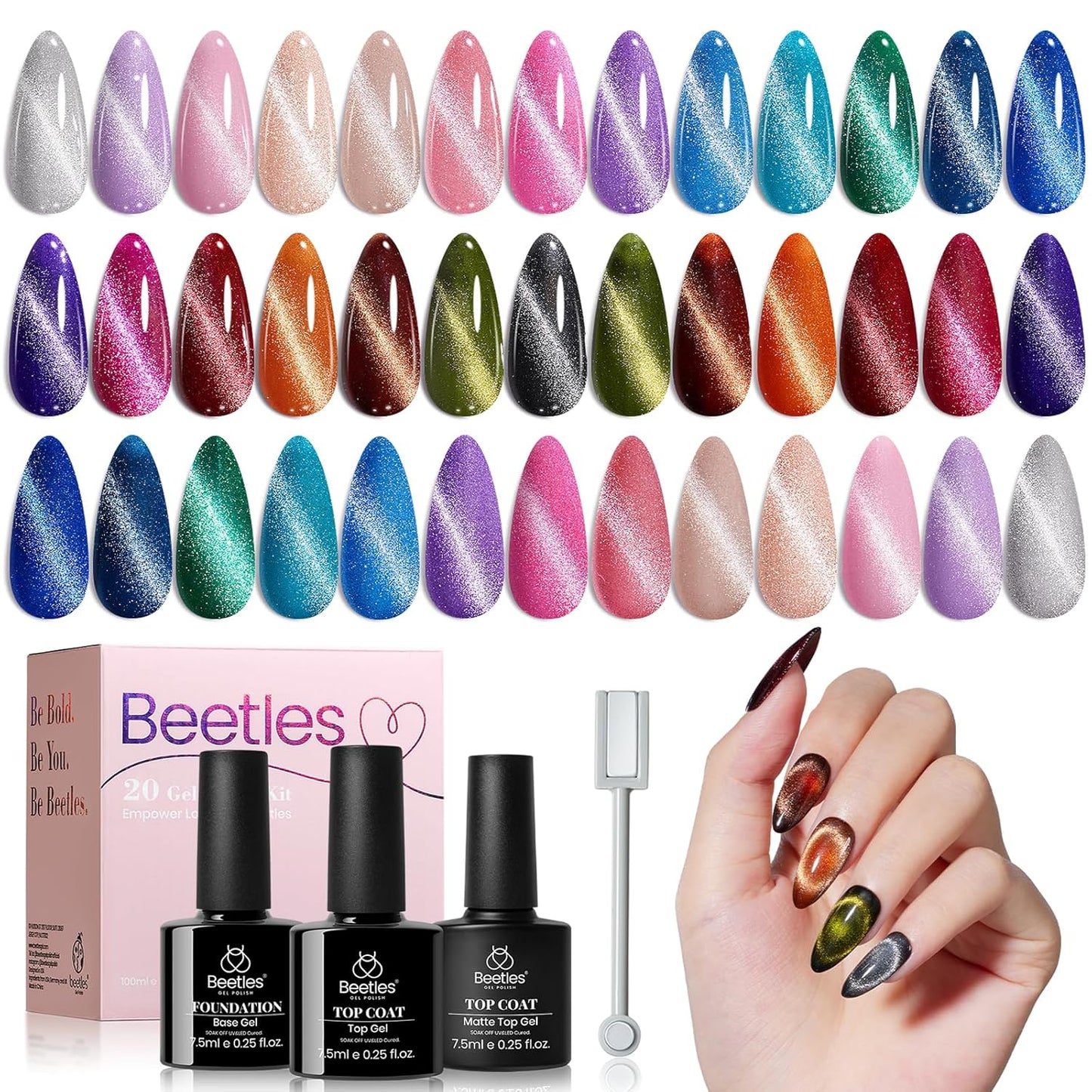 Beetles Gel Nail Polish Kit with U V Light - 80Pcs Color Enchantment 55 Colors Gel Polish Starter Kit with Base Top Coat DIY Nails Supply Stickers Manicure Tools Home Salon Gift for Women Teens Girls
