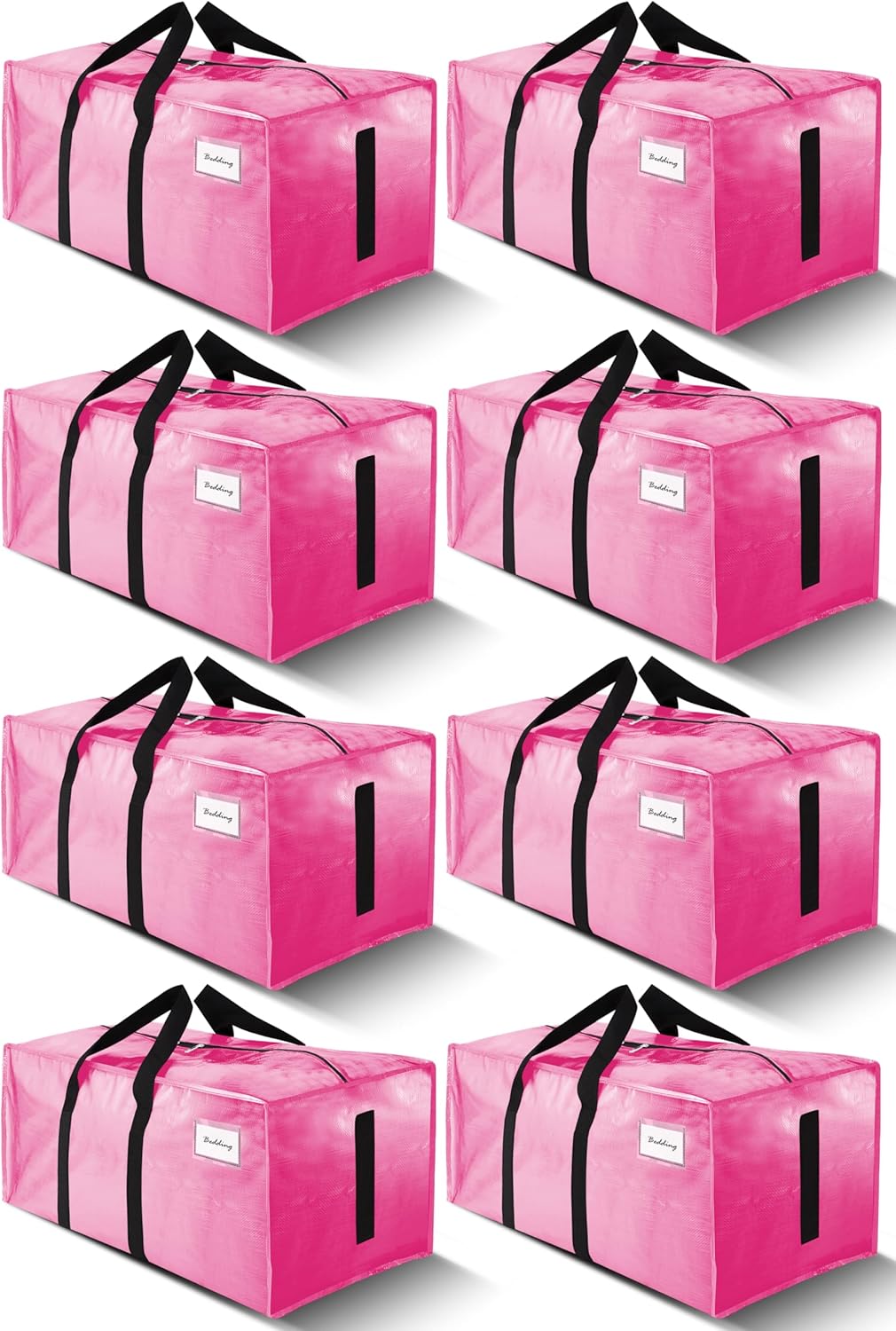 8 Pack Large Strong Moving Bags with Zippers & Carrying Handles - Water-Resistant - Heavy Duty Storage Tote for Space Saving, Fold Flat, Alternative to Moving Box (Semi-Transparent)